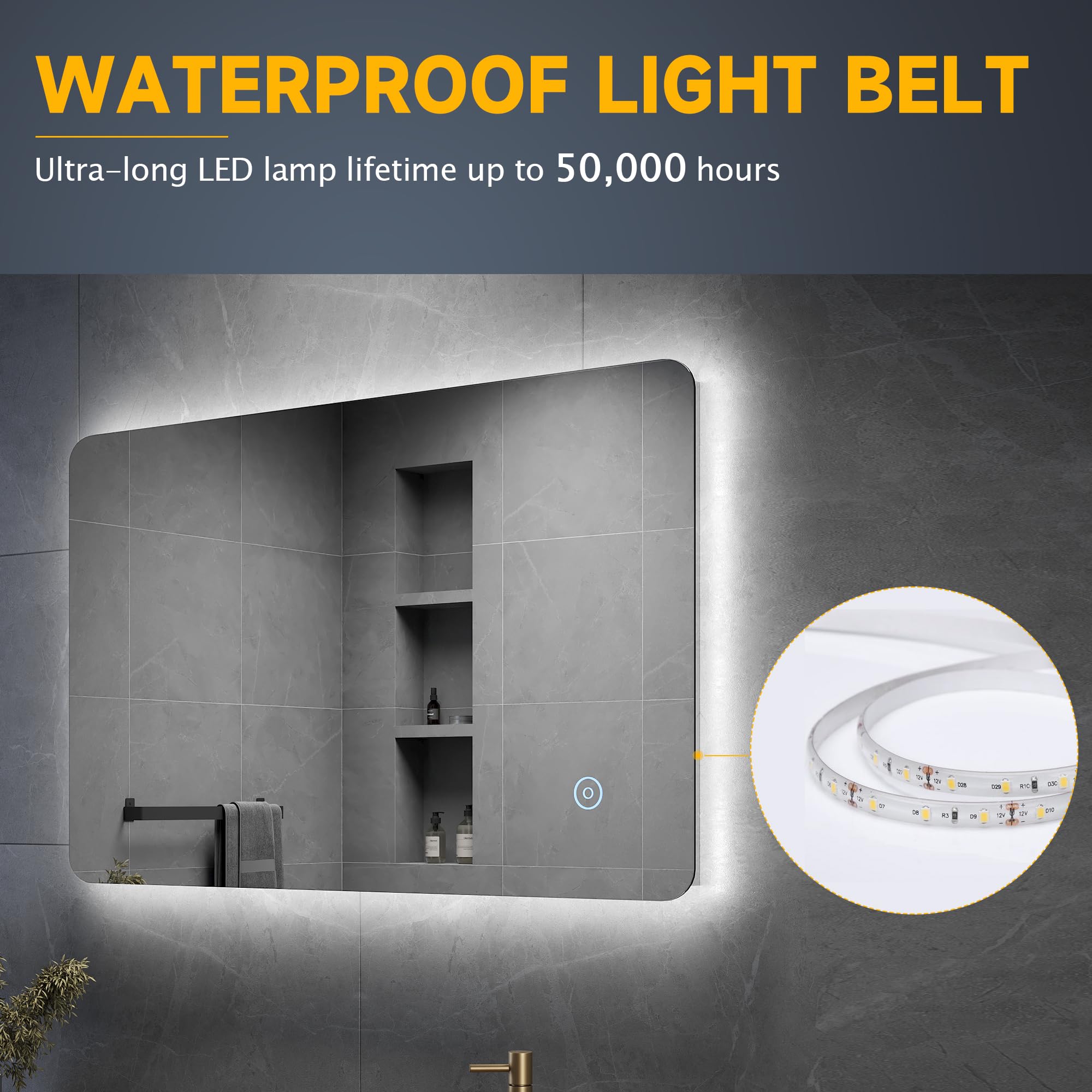 800x500mm LED Bathroom Mirror – Dimmable Backlit Anti-Fog