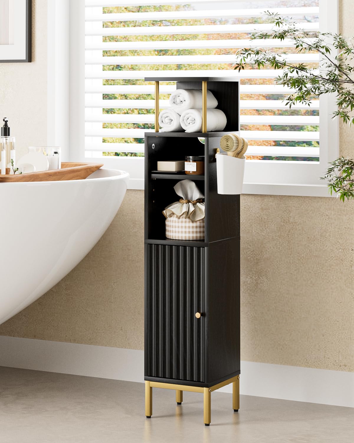 HEYZOEY Tall Bathroom Cabinet | Slim Freestanding Waterproof Storage Unit