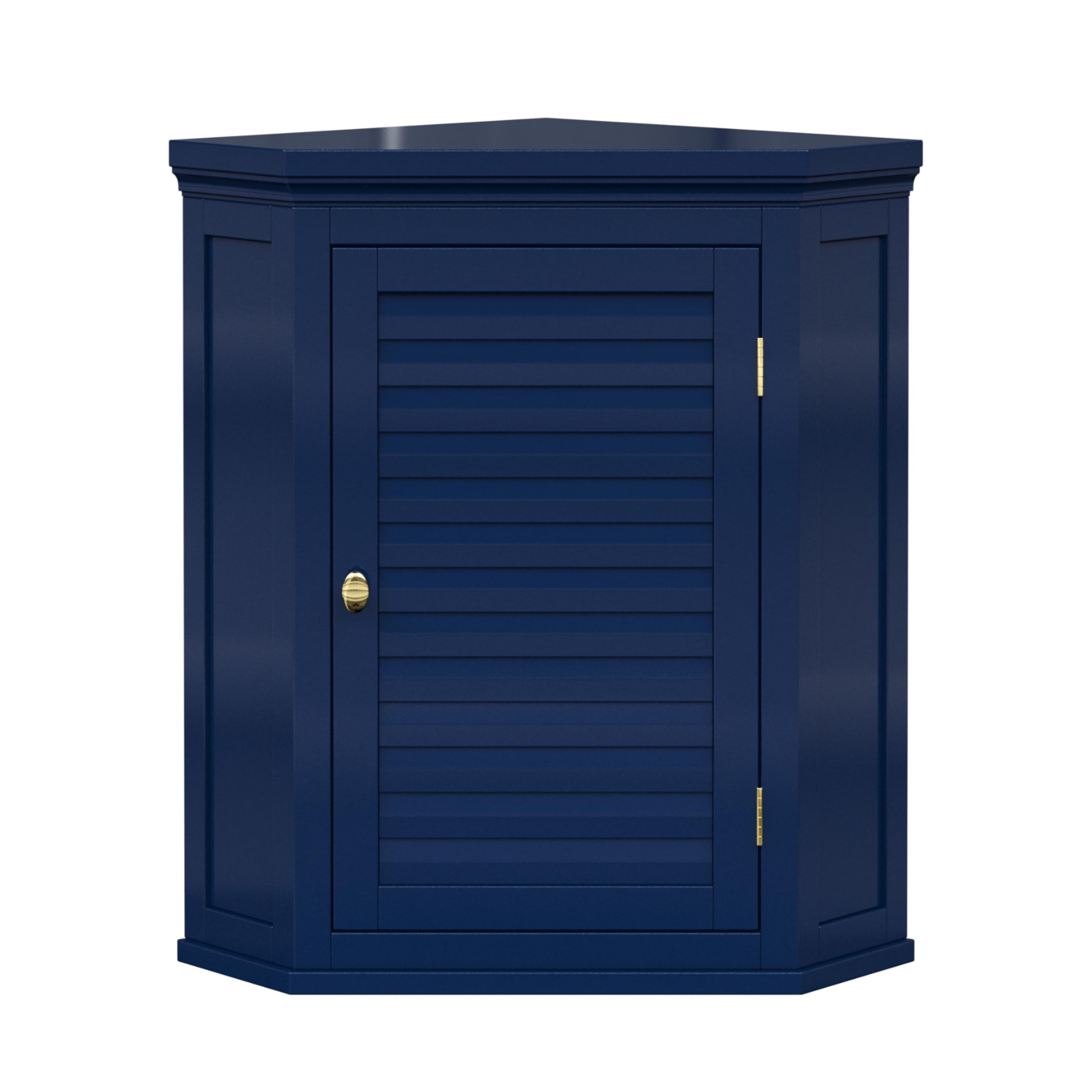 Teamson Home Glancy Navy Corner Wall Cabinet with Faux Louvered Door
