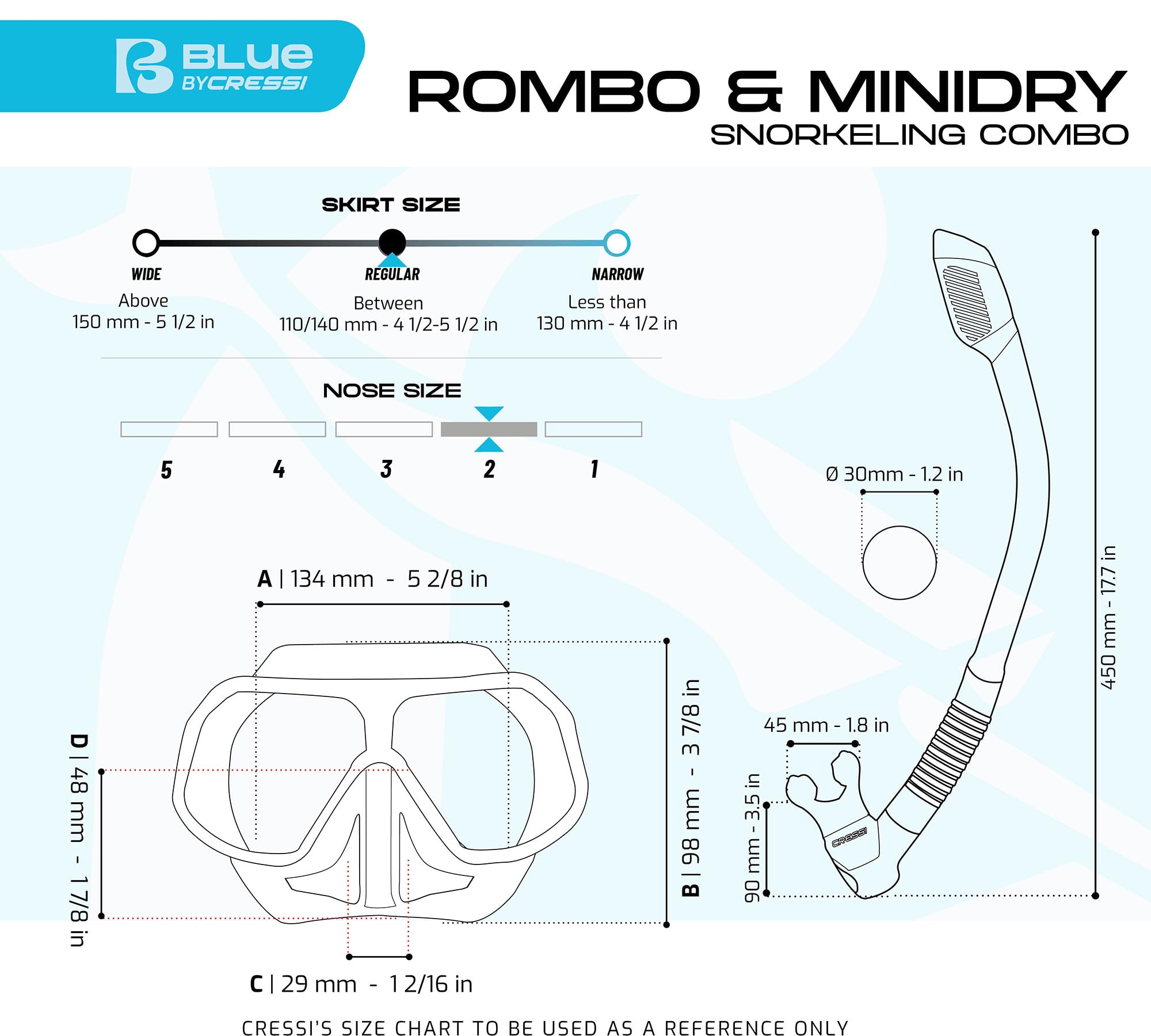 Cressi Rombo & Mini Dry Junior Snorkel Set – Kids Mask and Snorkel, Azure