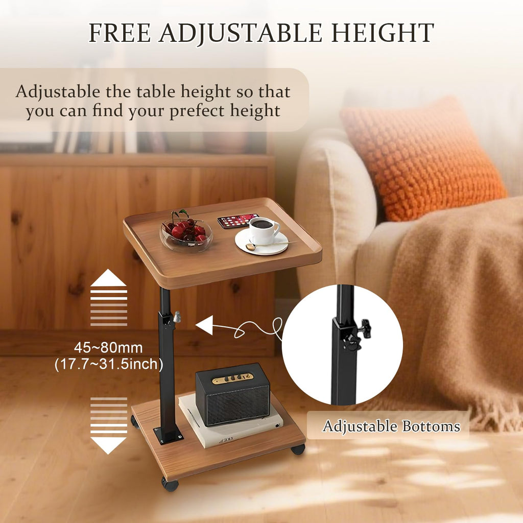 C Table End Table Adjustable Height 360° Swivel TV Tray Table With Wheels - image 3