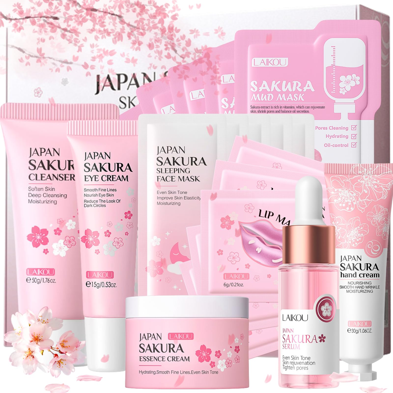 Jolof Store Sakura Skin Care Set | 20PC Japanese Facial Gift Kit for Women