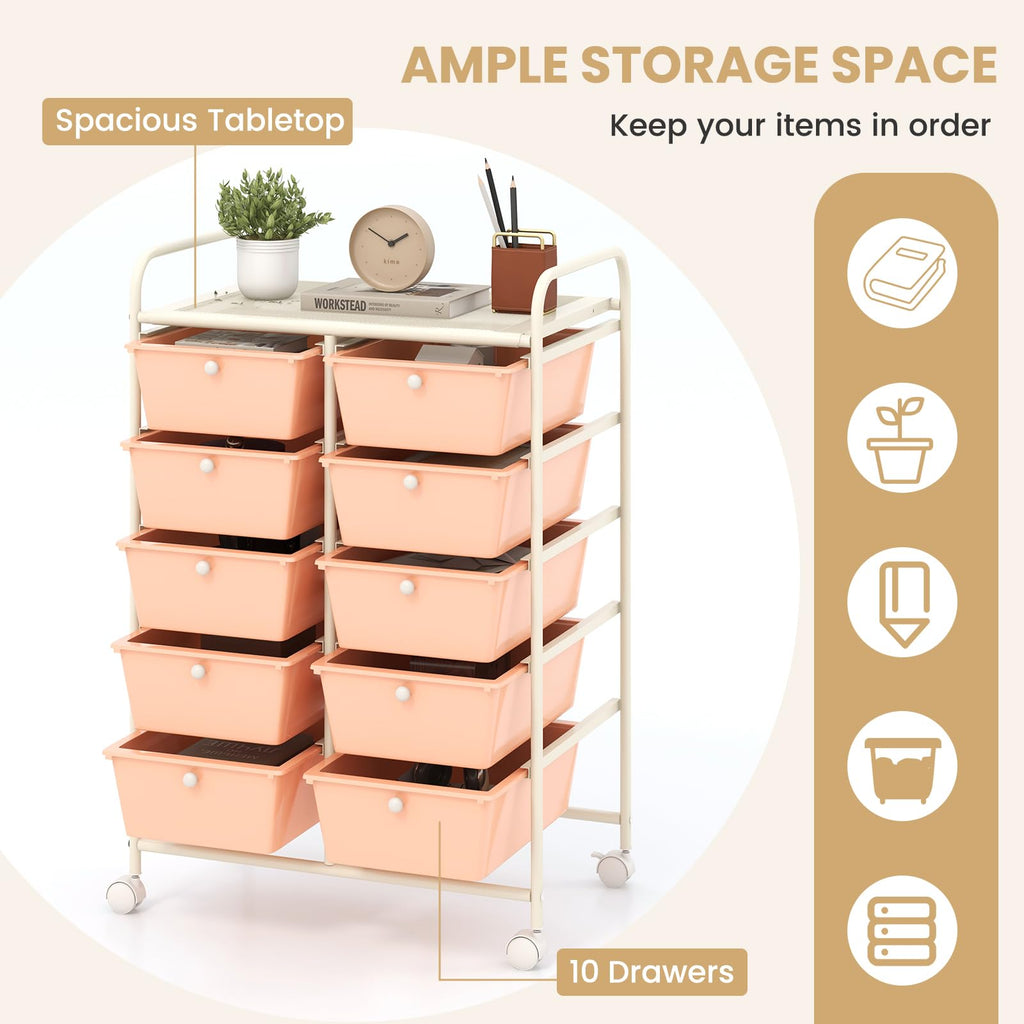 GiantexUK 10 Drawers Storage Cart, Mobile Rolling Storage Trolley with 4 Lockable Wheels & Handles - image 2