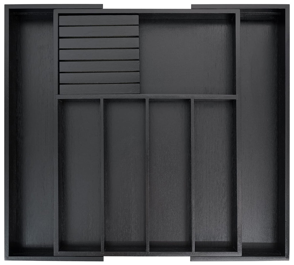 VaeFae Expandable Bamboo Silverware Drawer Organizer | Black Cutlery Tray