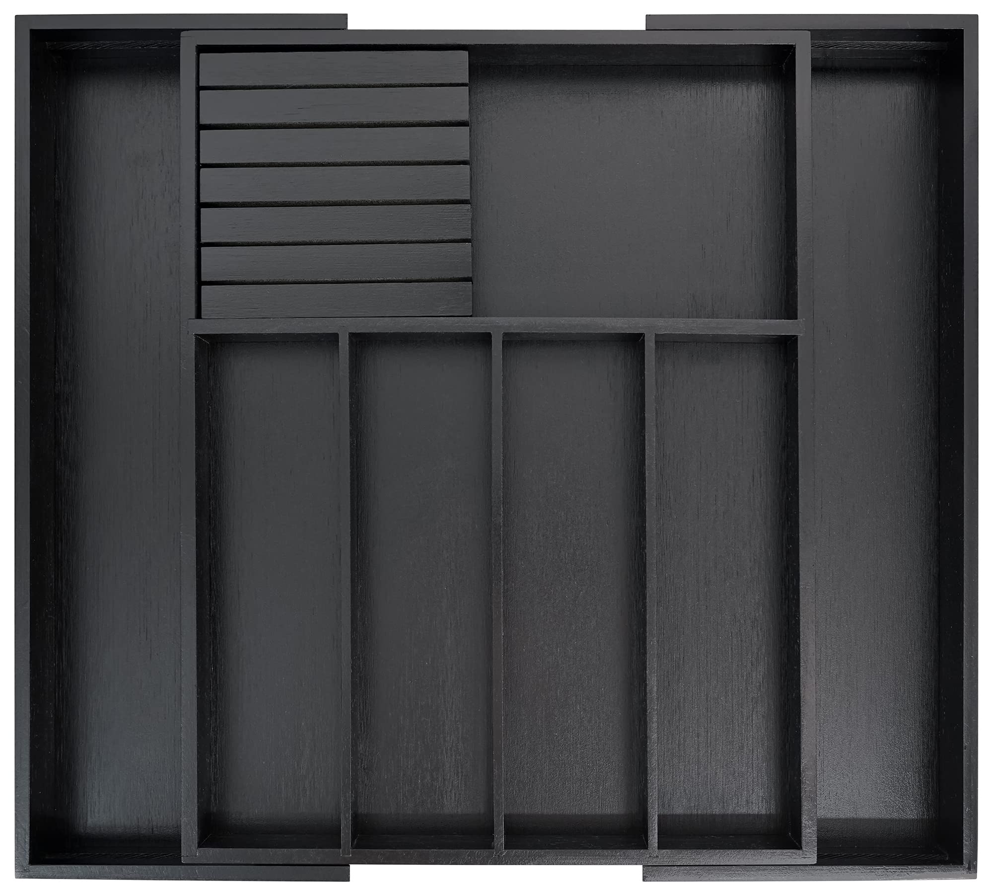 VaeFae Expandable Bamboo Silverware Drawer Organizer | Black Cutlery Tray