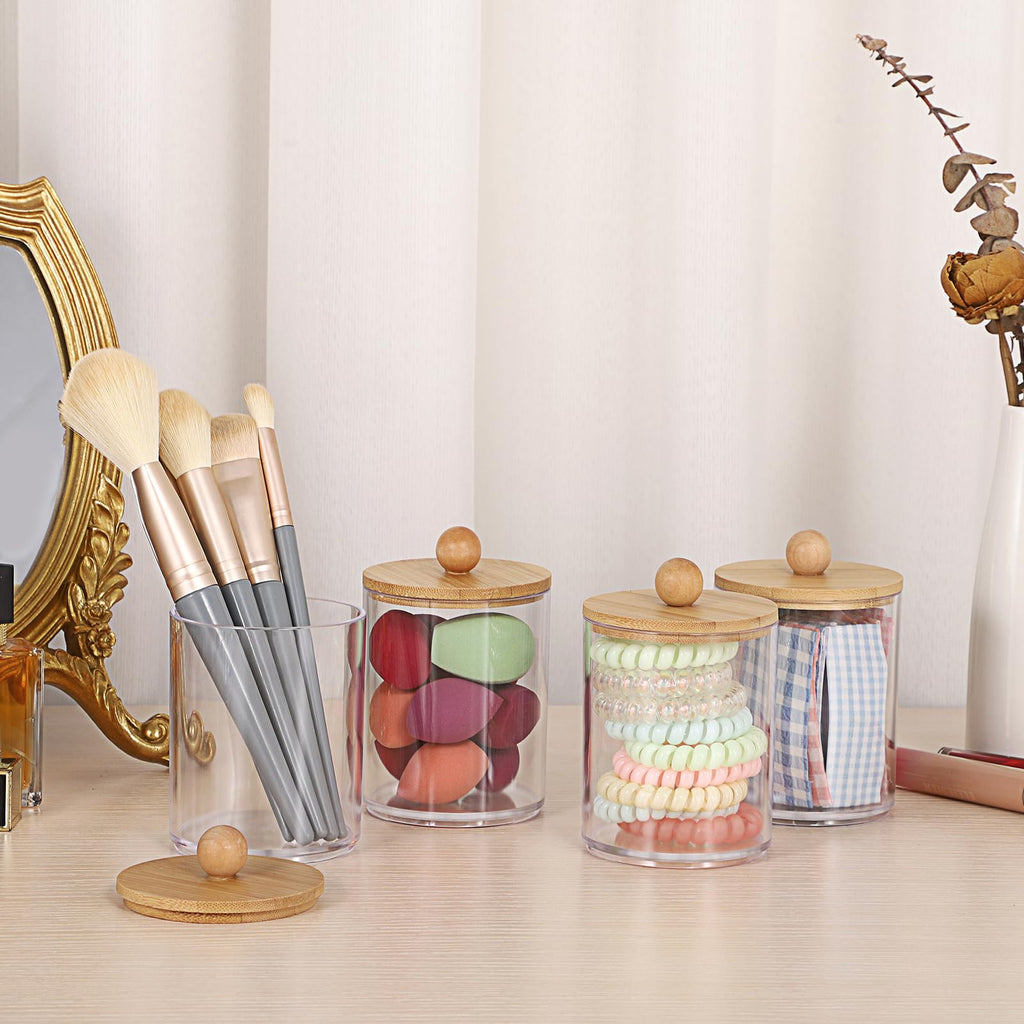 SUMTree 4 Pcs Apothecary Jars Cotton Ball & Swabs Holder with Lids, Clear - image 4