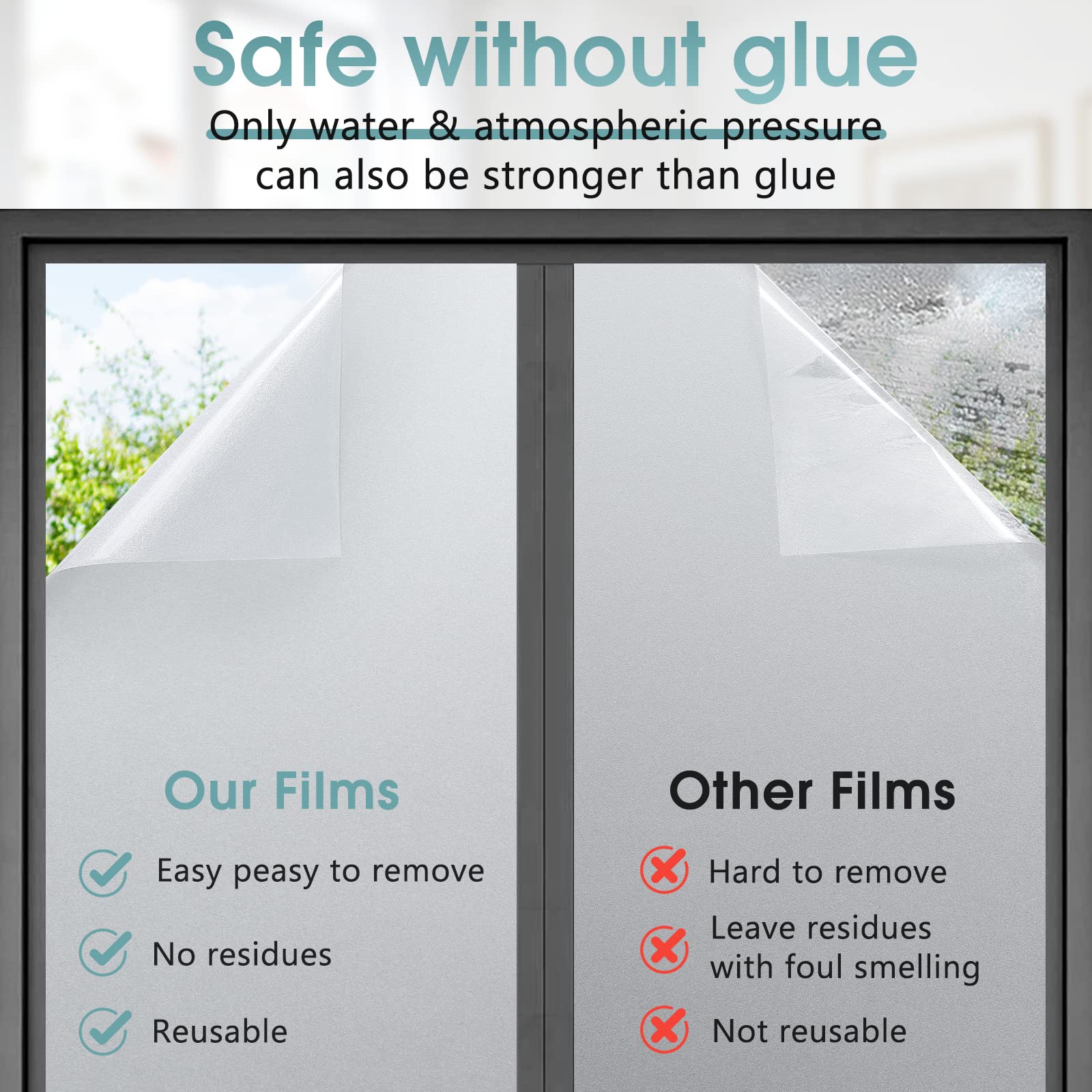 DOWELL Frosted Window Privacy Film | Opaque Static Cling (90x400cm)