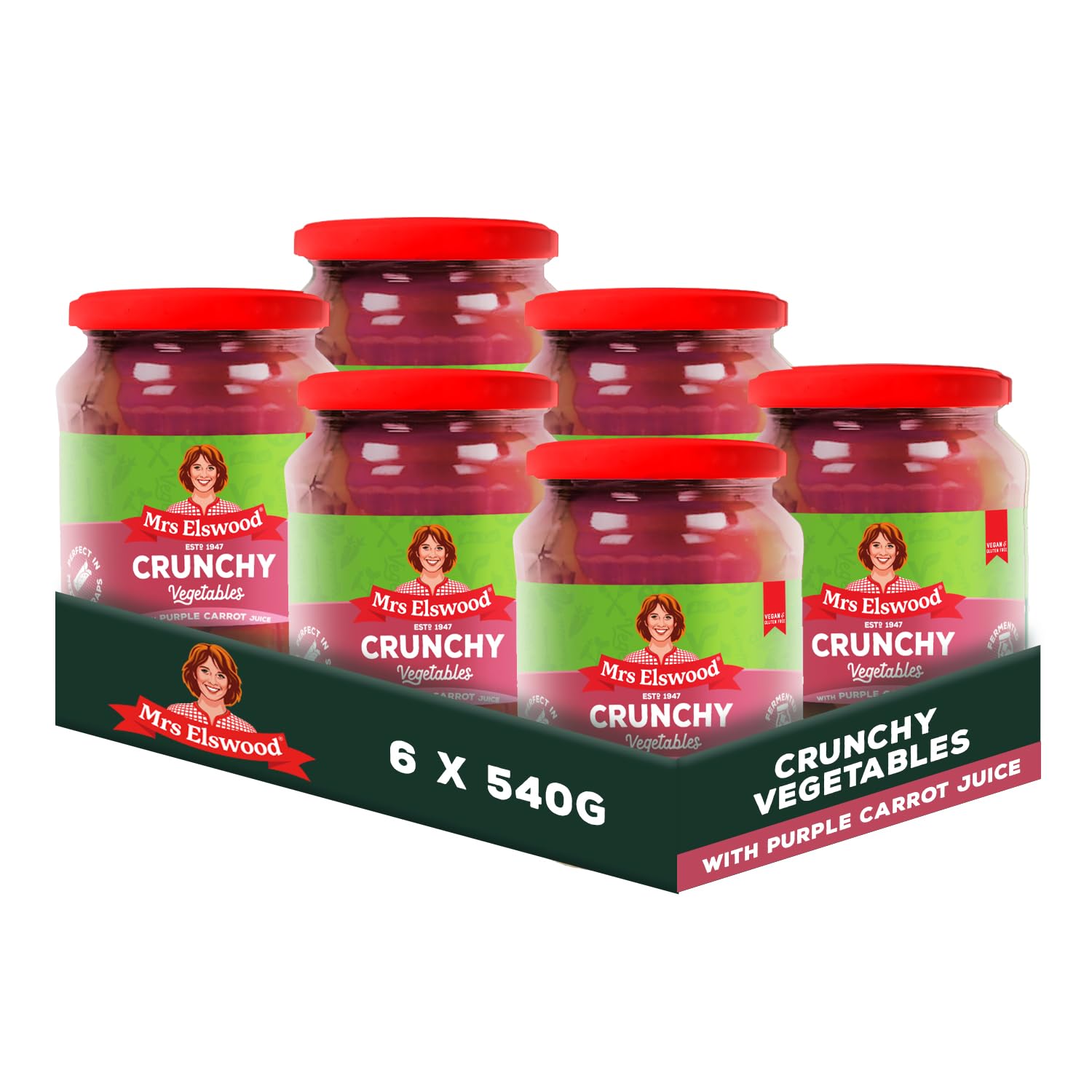 Mrs Elswood Crunchy Pickled Vegetables with Purple Carrot Juice - 6 x 540g