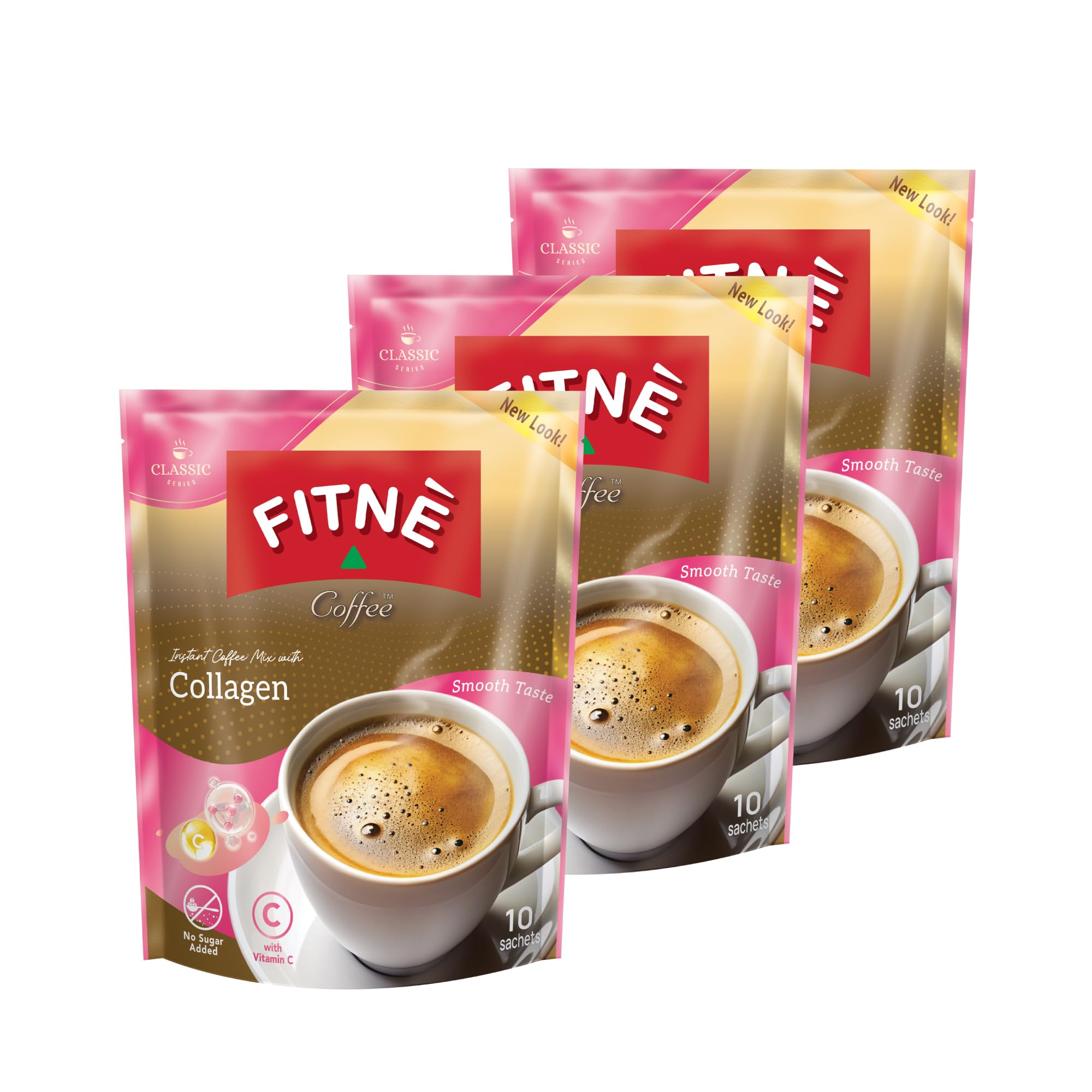 FITNE Collagen & Vitamin C Instant Coffee - Sugar Free Mix, 30 Sticks