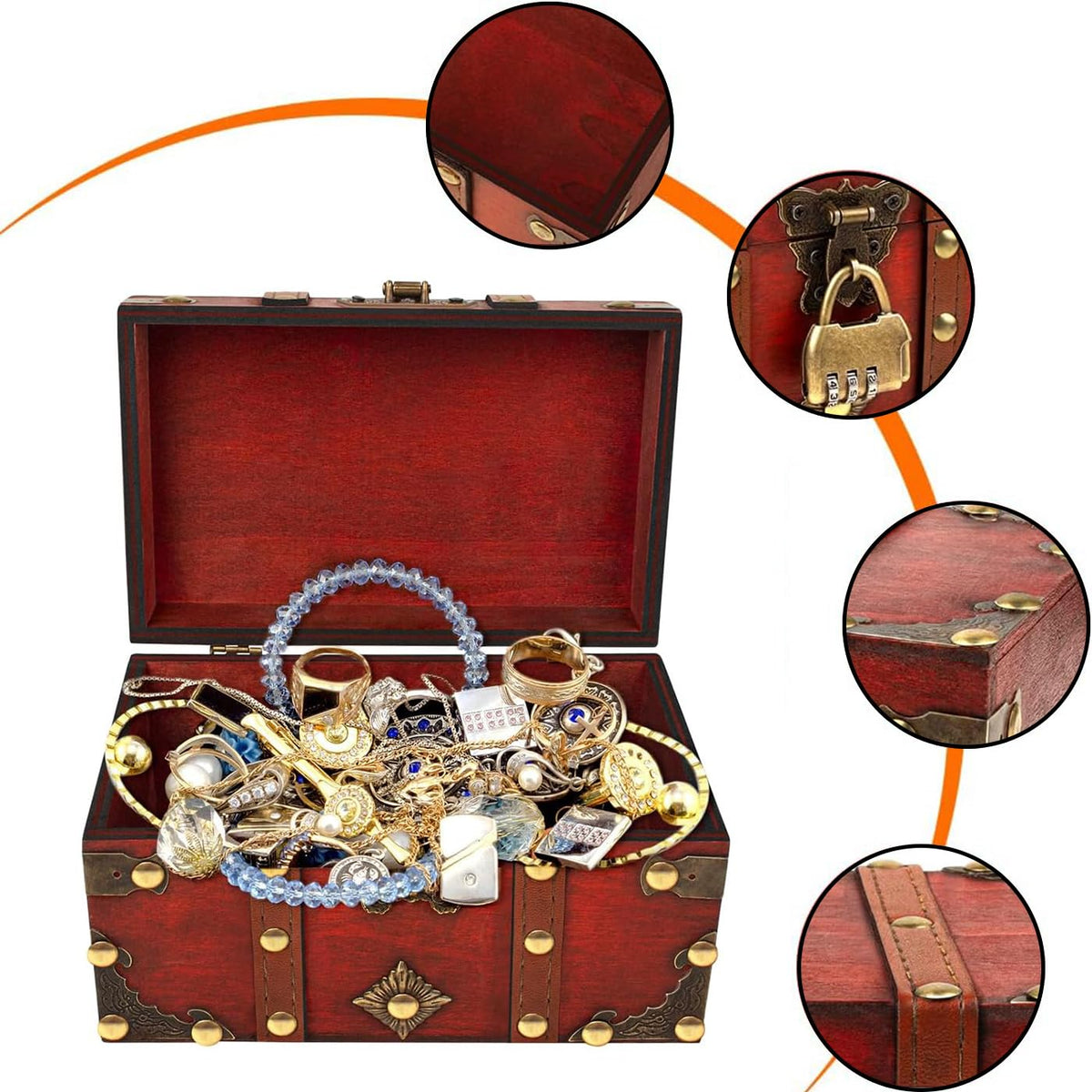 AOTOPYU Treasure Chest Children's Birthday Pirate Chest Gift Box Lockable with Lid and Lock Wooden Chest M: 22 x 15 x 14 cm
