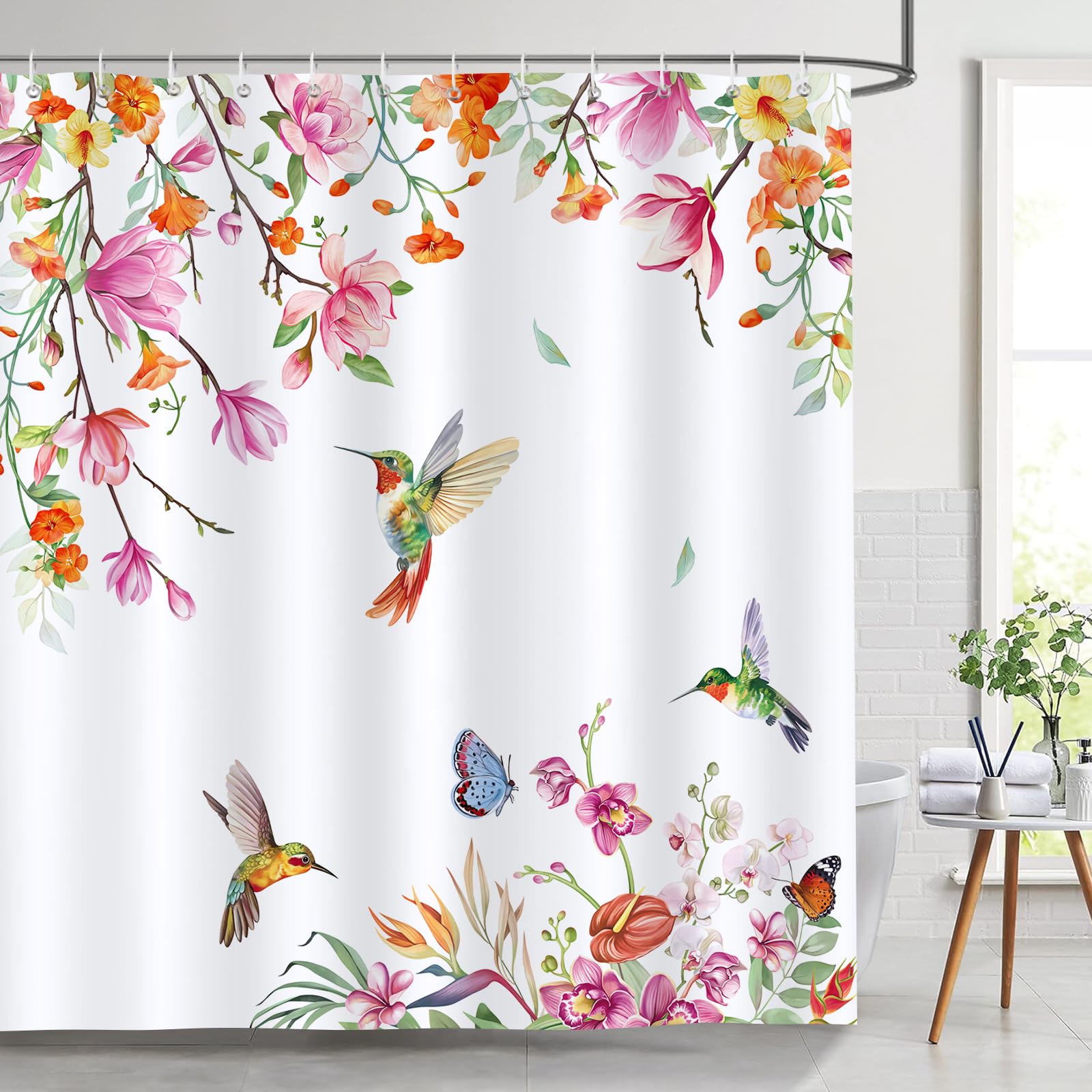 Floral Hummingbird Shower Curtain | Waterproof Polyester