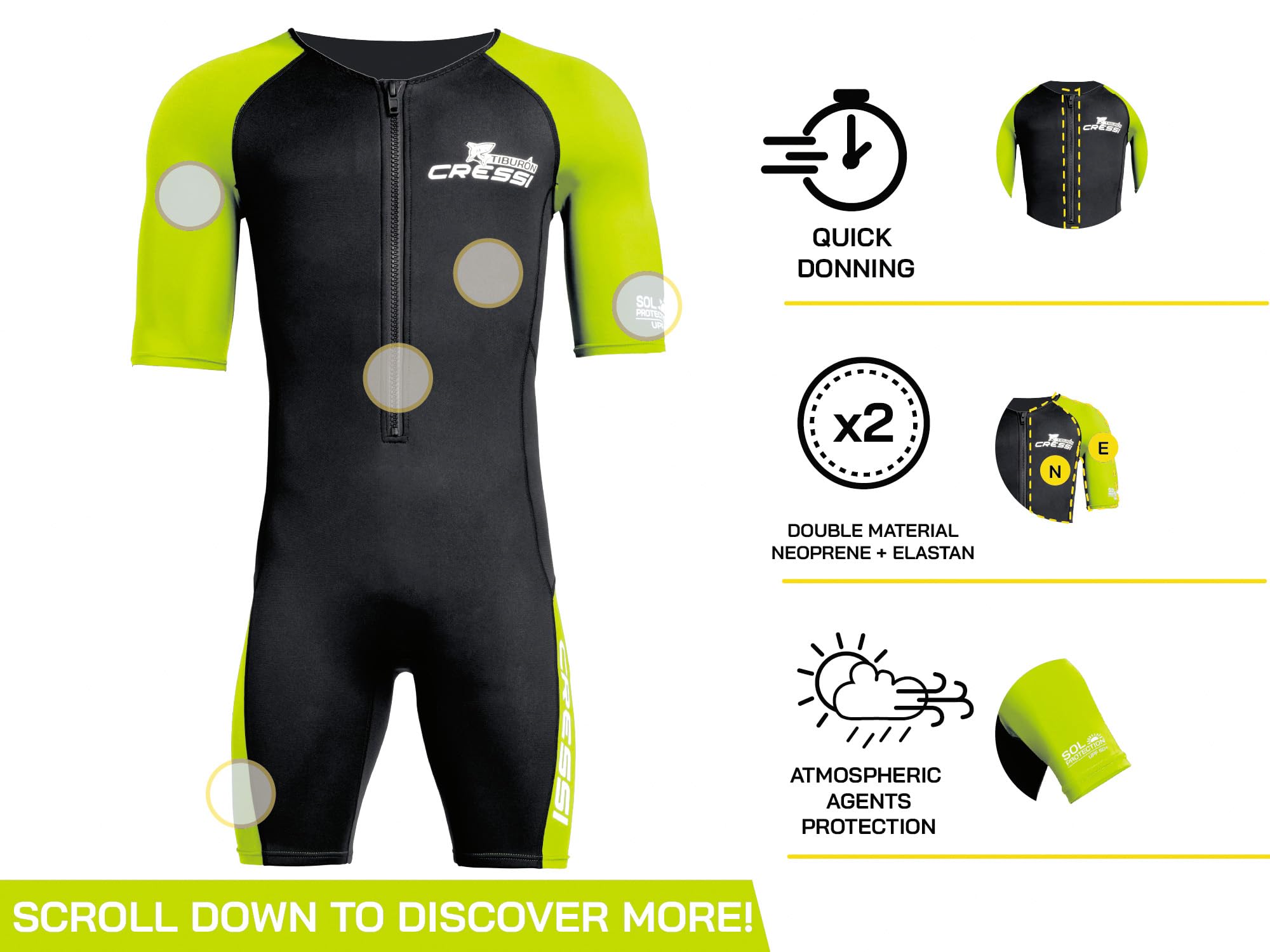 Cressi Tiburon Men's 2mm Neoprene Shorty Wetsuit | YKK Front Zip
