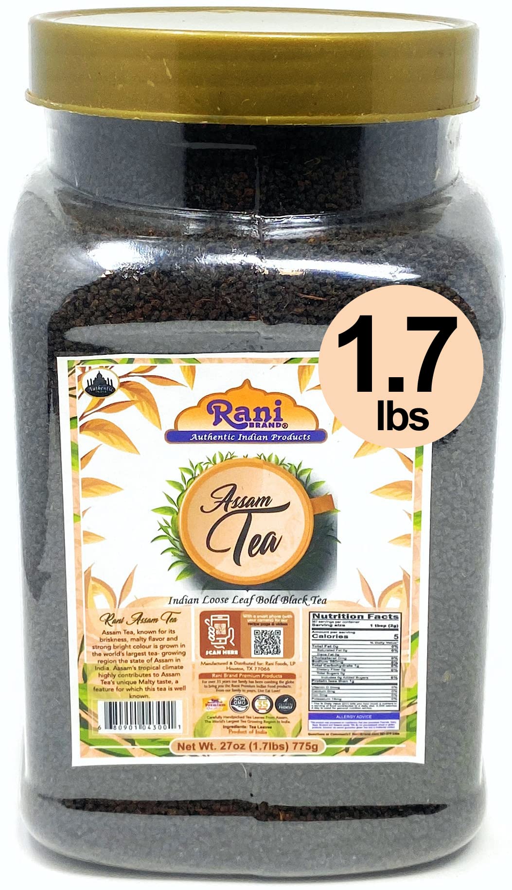 Rani Assam Tea – Bold Indian Black Loose Leaf Tea, 27oz PET Jar