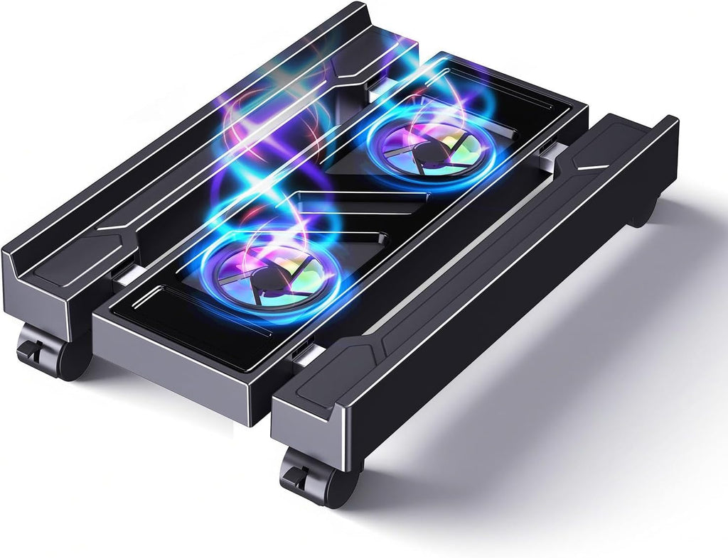 Pc Stand with Fan, Adjustable computer tower stand, Cpu Stand with 4 Rolling Caster Wheels,Fits Most PC Under Desk-Black - image 1