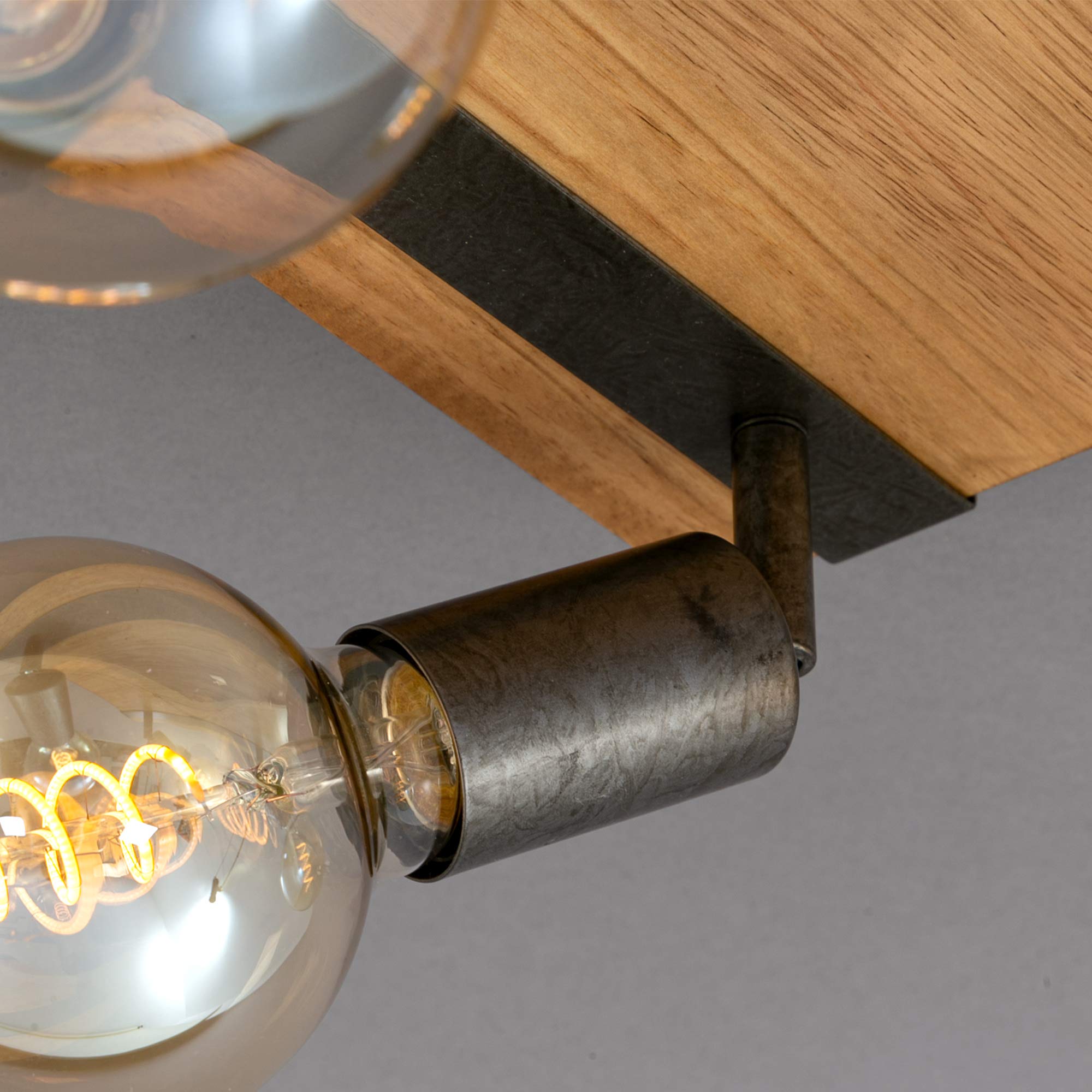 Briloner Vintage Ceiling Light – 4-Spot Rotatable Retro Lamp with Wood Base
