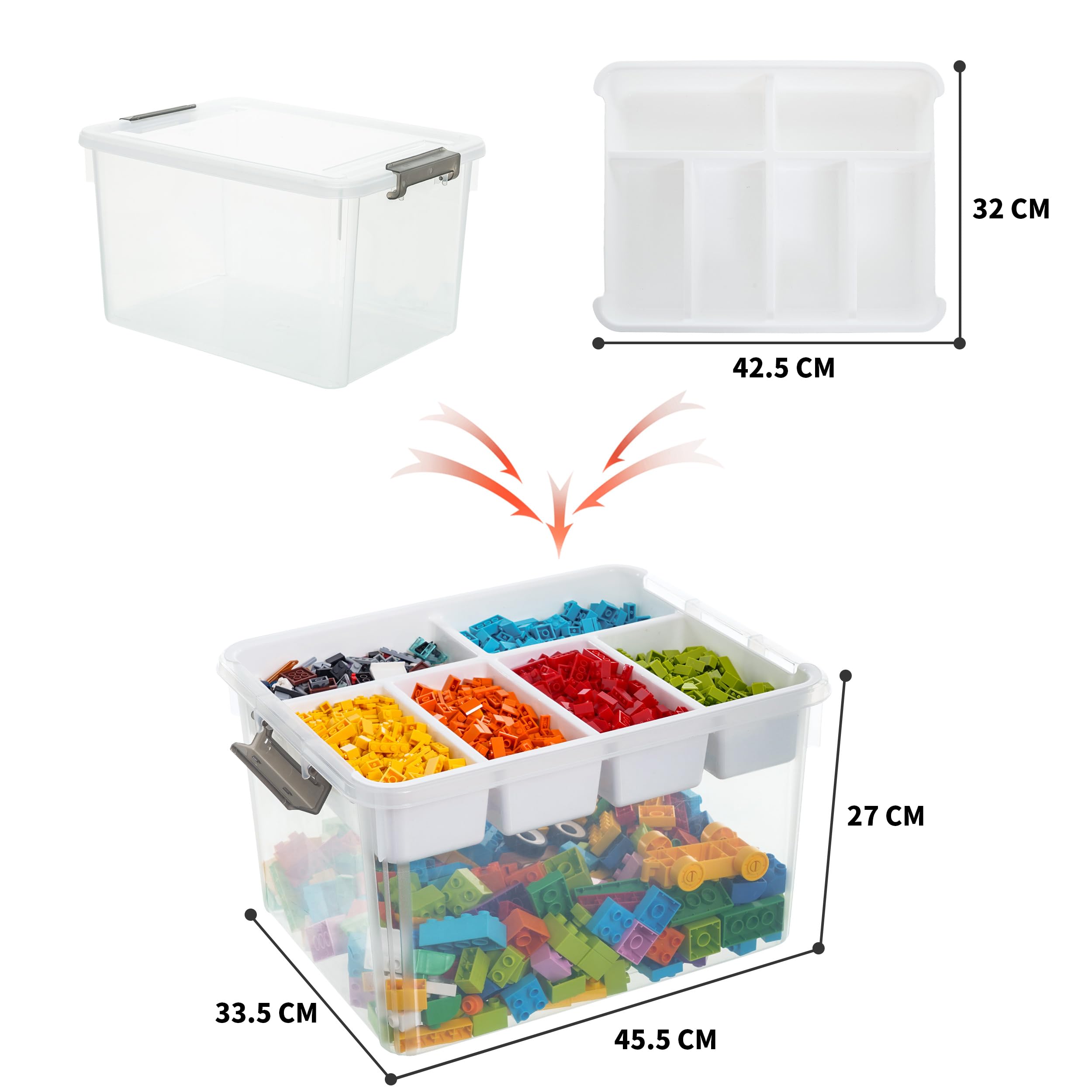 Citylife 30L Plastic Storage Box with 6 Removable Trays | Craft Organizer
