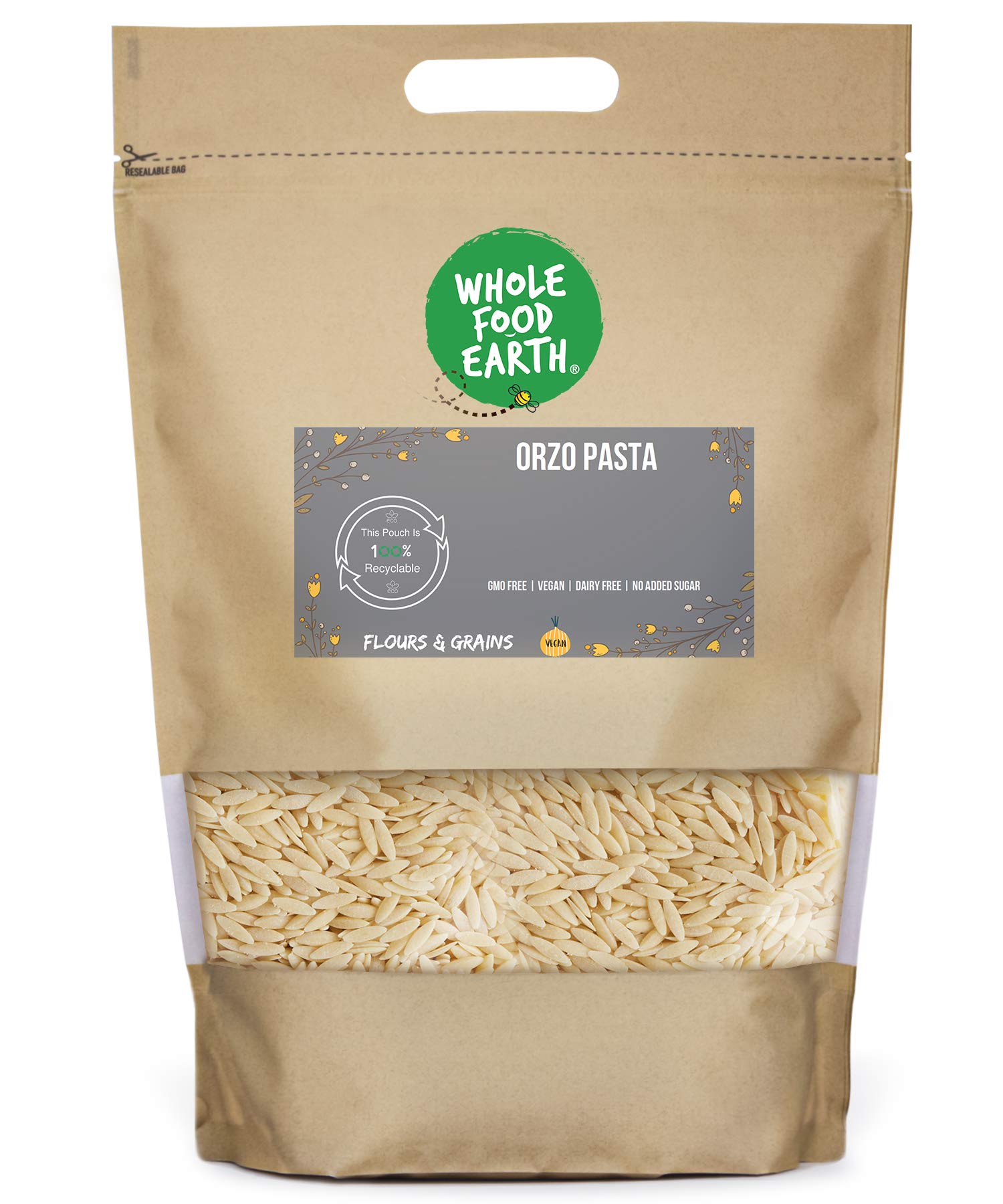 Wholefood Earth Orzo Pasta – 2kg GMO-Free Durum Wheat Semolina