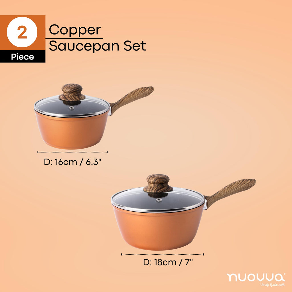 Nuovva 2-Piece Copper Induction Saucepan Set - Non-Stick 16cm & 18cm Pots