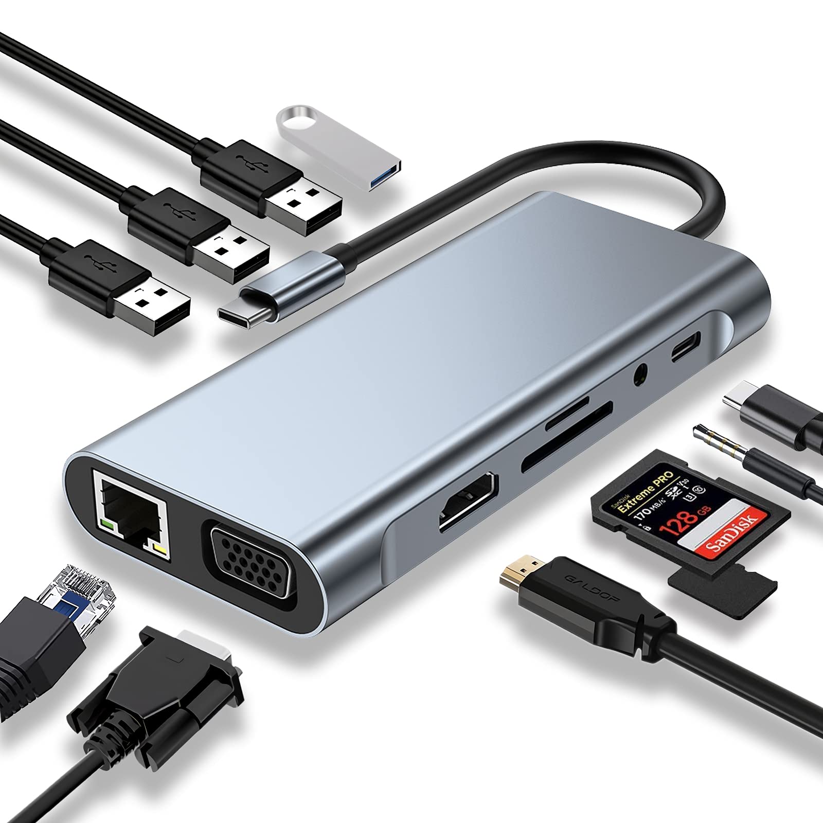 Jolof Store 11-in-1 USB C Hub Docking Station with 4K HDMI & Ethernet