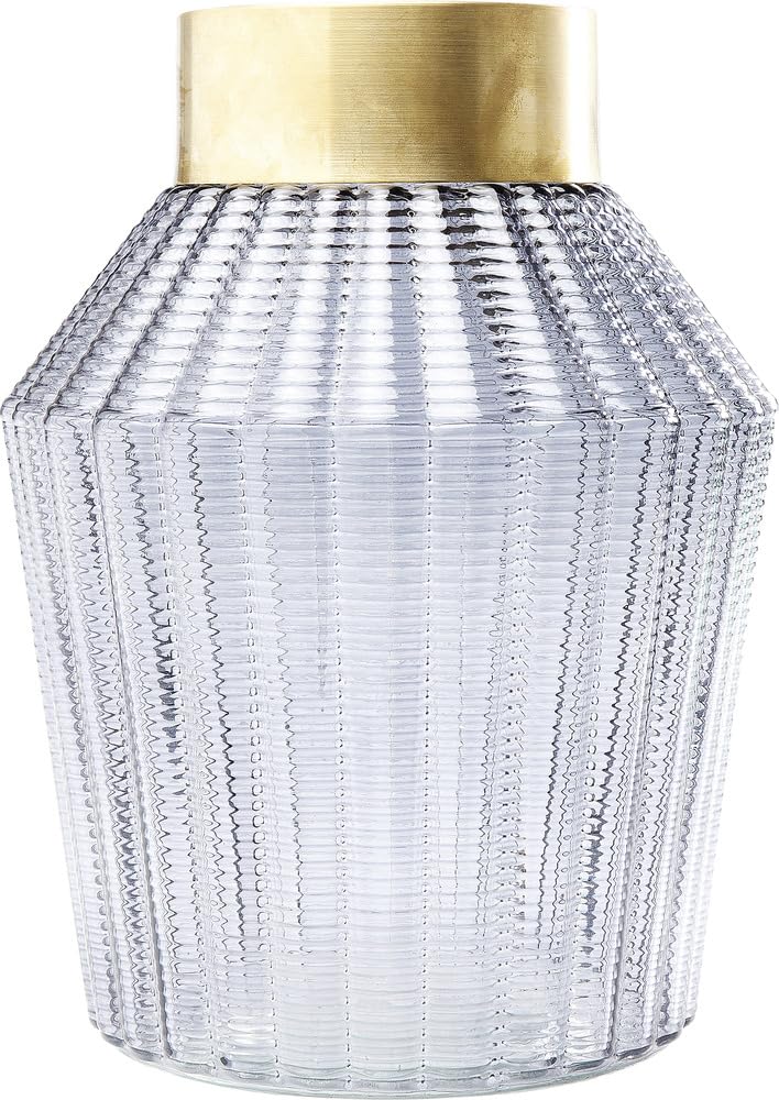 Kare Design Barfly Glass Flower Vase – Gray and Brass Decor, 30cm