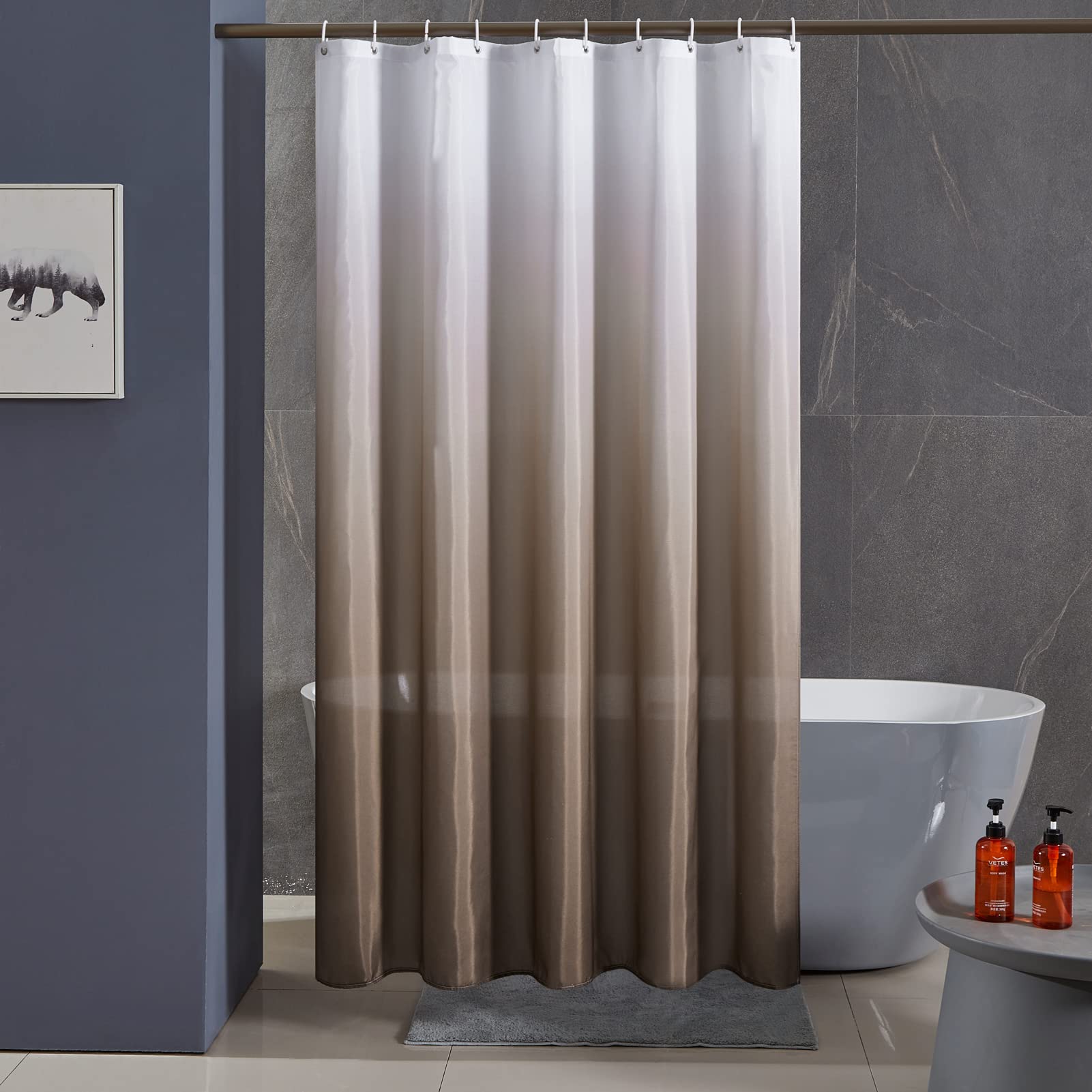 Furlinic Waterproof Polyester Shower Curtain – White to Brown, 47x78