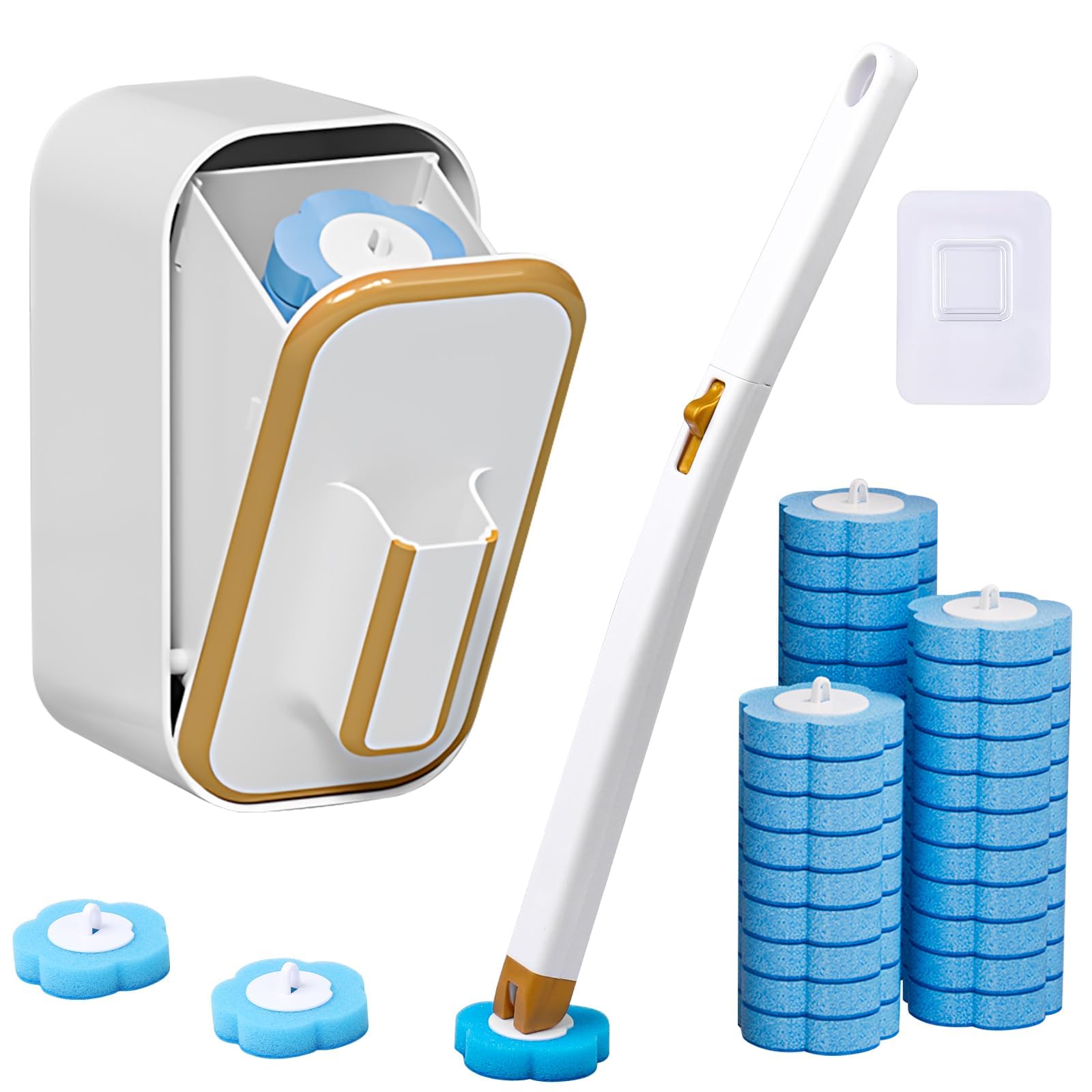 Disposable Toilet Brush Set with 48 Refills & Wall Mount