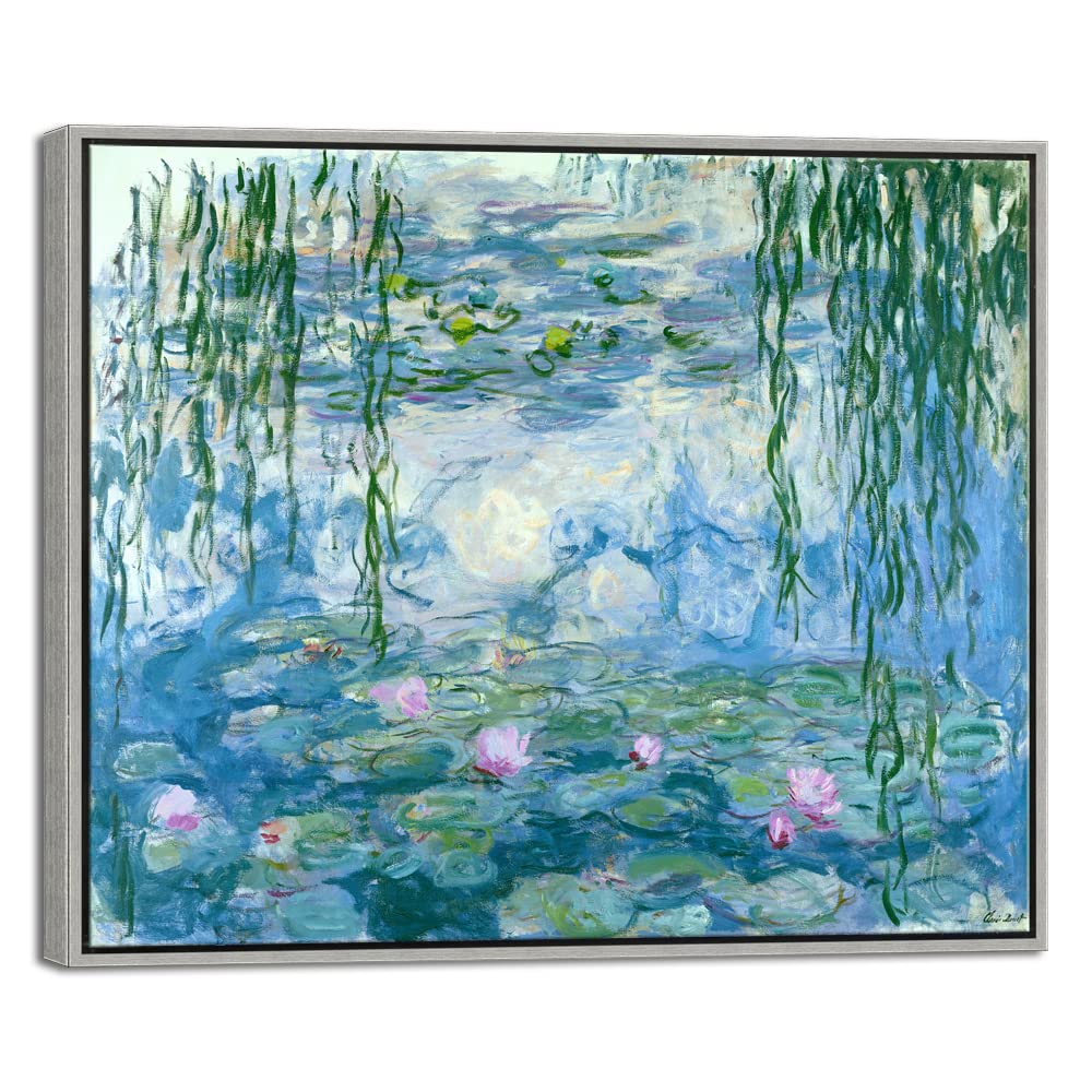 Wieco Art Water Lilies by Claude Monet Framed Canvas Wall Art – 20x24