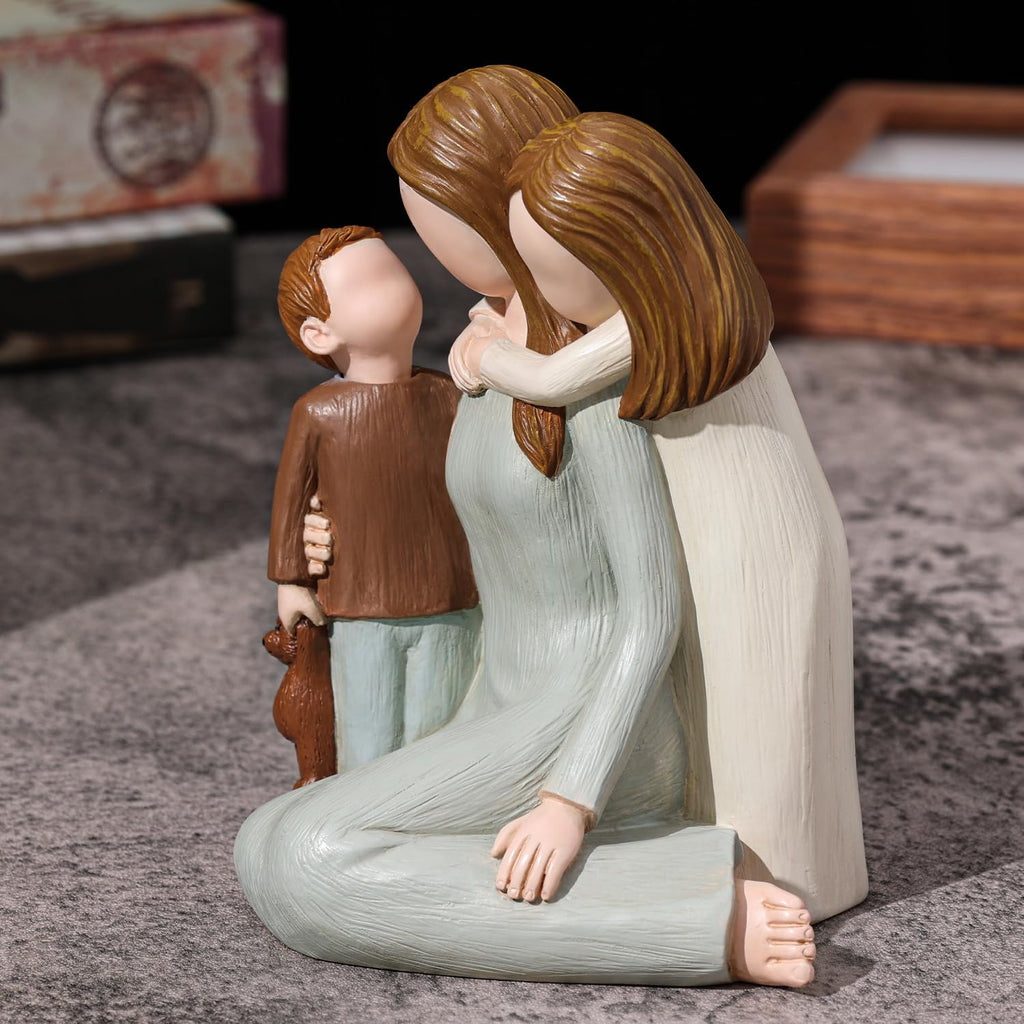 Mother and Kids Figurine – Hand-Painted Resin Family Statue