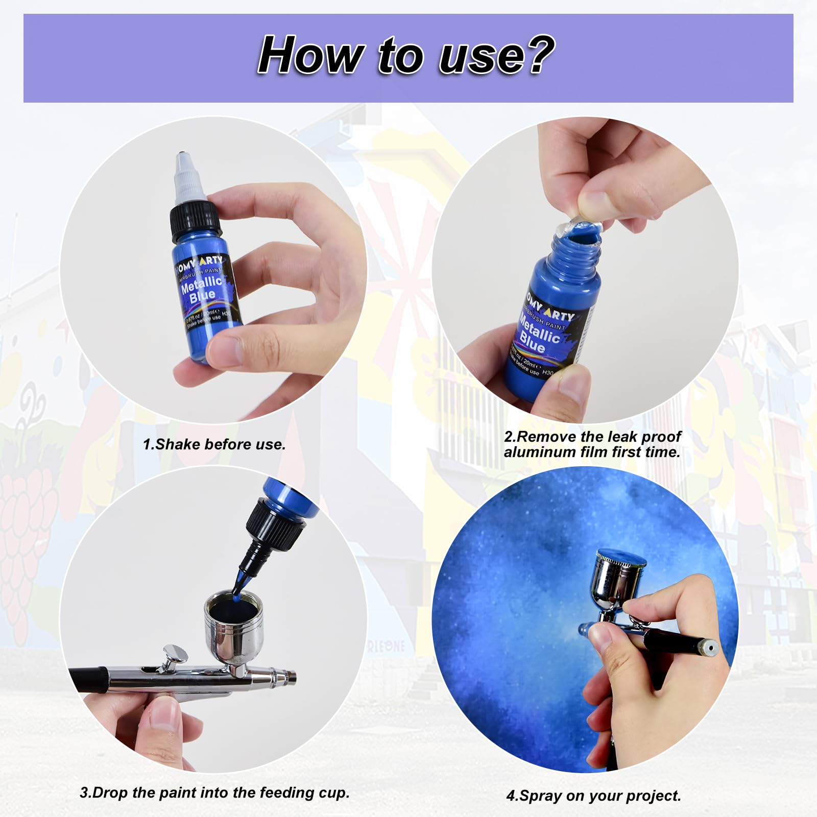 HOMY ARTY Airbrush Paint Set - 36 Water-Based Colors with 4 Thinners