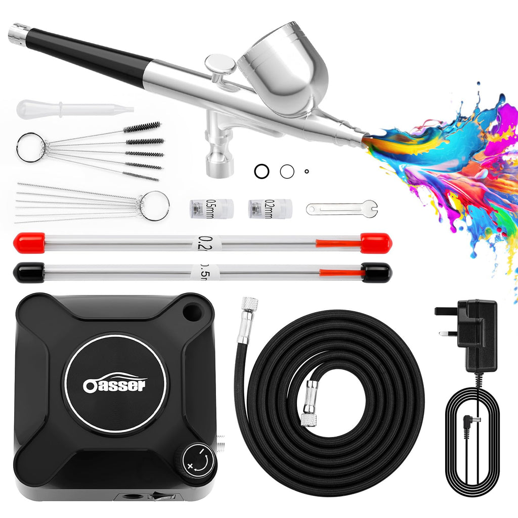 Oasser Dual Action Airbrush Compressor Kit – 36PSI with 3 Nozzle Sizes