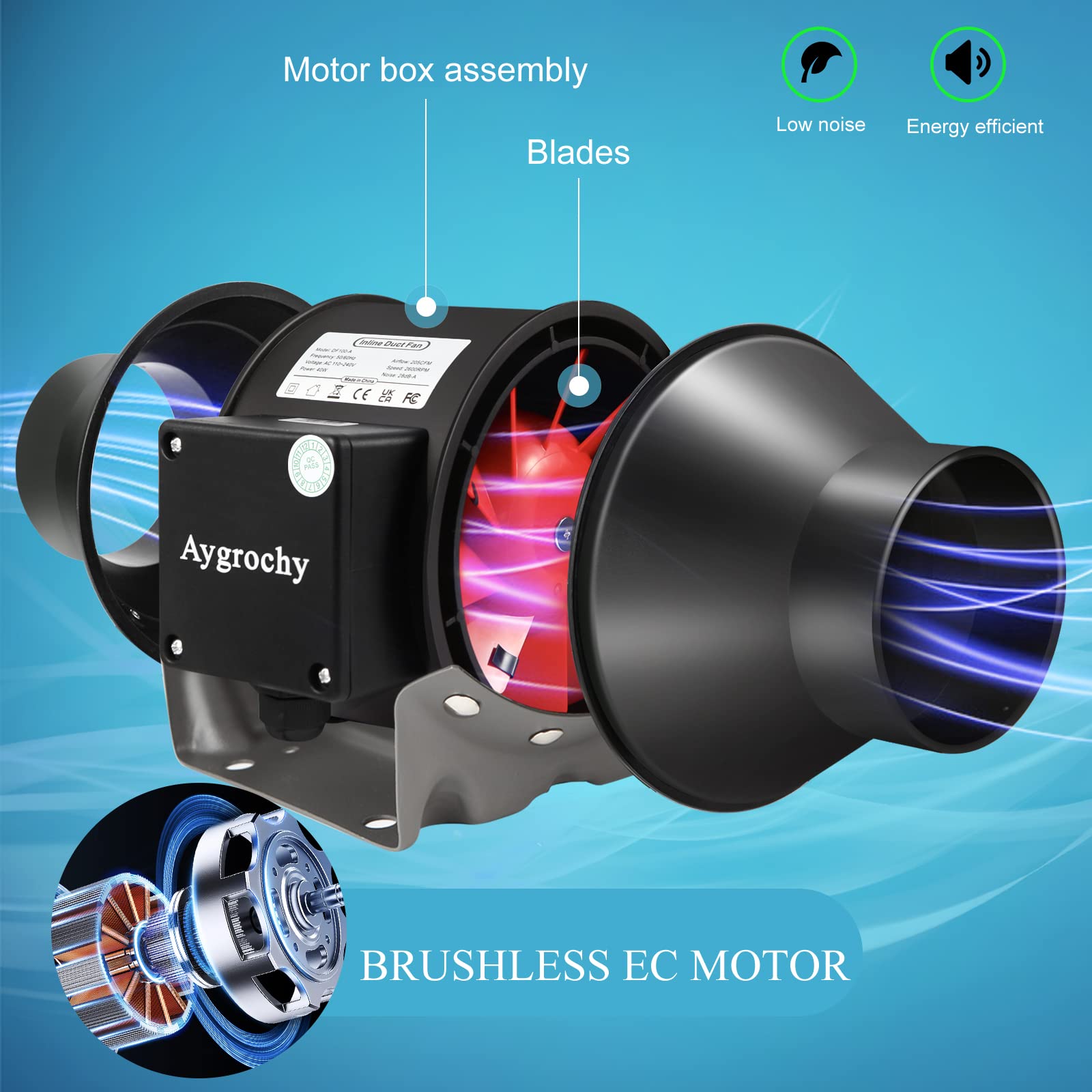 Aygrochy 6 Inch Quiet Inline Duct Fan with Variable Speed Controller