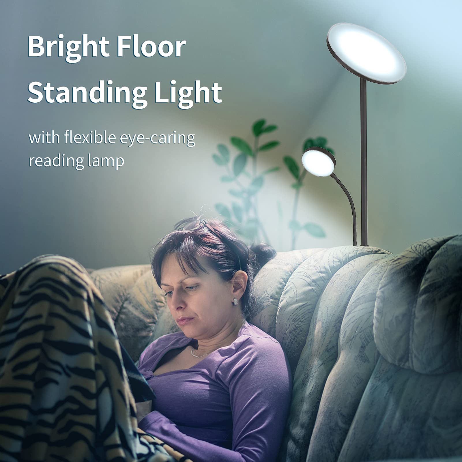 Tomshine LED Uplighter Floor Lamp - Dimmable 2-in-1 Standing Reading Light