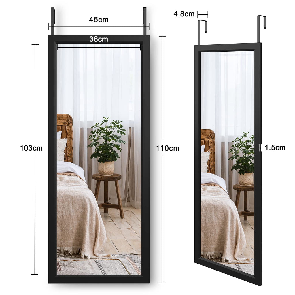 Dripex Full Length Over Door Mirror | 110x45cm Toughened Glass - Black