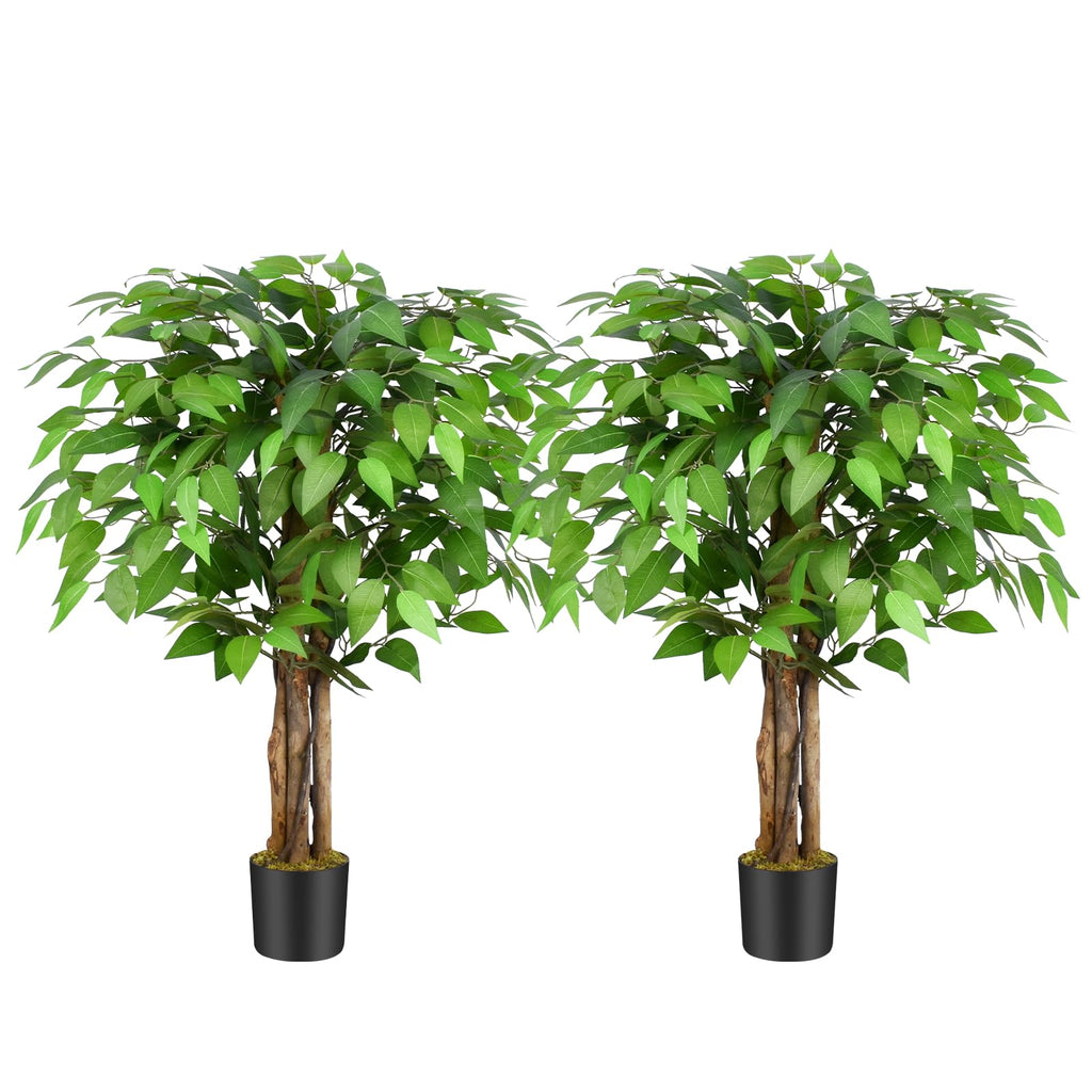 Keeplush 3ft Artificial Ficus Tree with Natural Wood Trunks - Set of 2