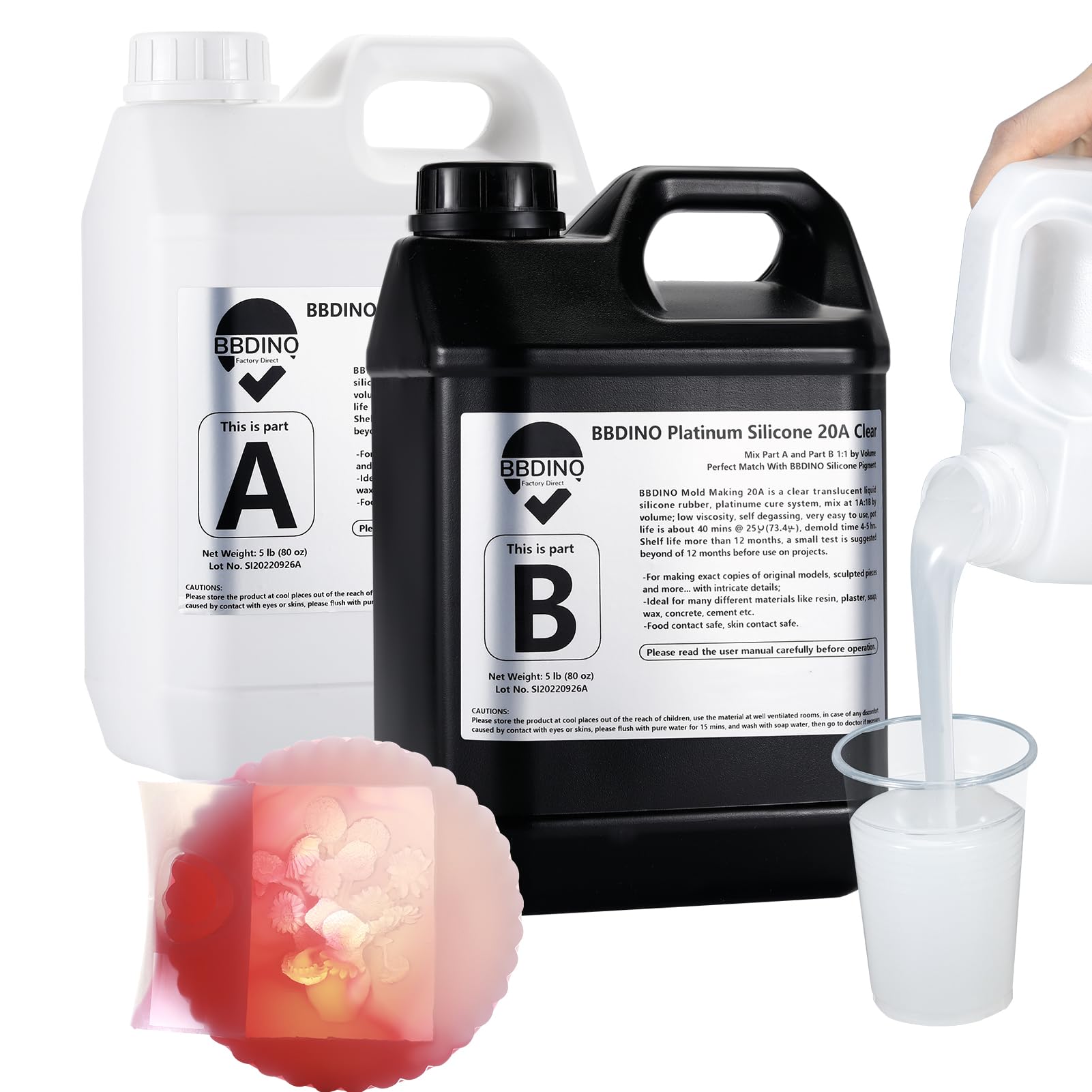 BBDINO Silicone Mold Making Kit - 1 Gallon Clear Platinum Silicone 20A