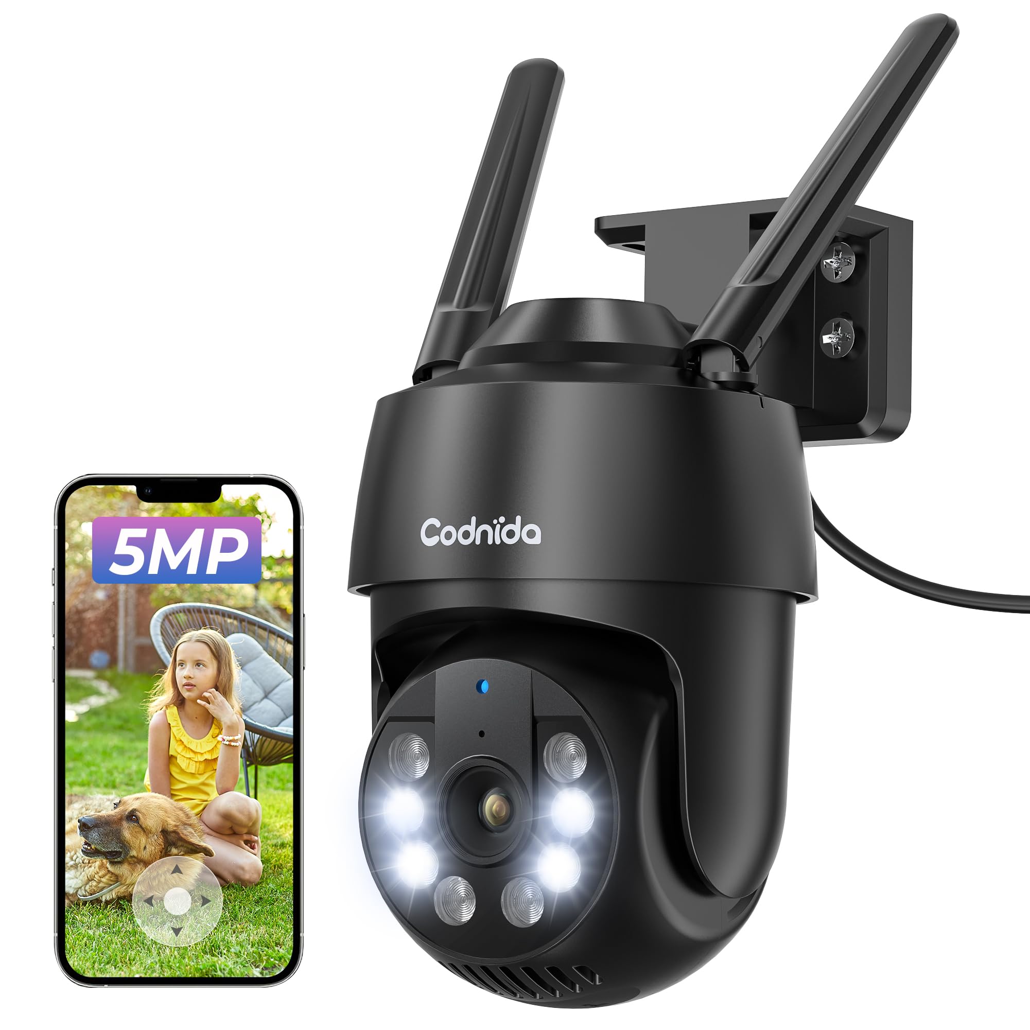 Codnida 5MP Outdoor Security Camera | 2.4/5Ghz WiFi Pan/Tilt CCTV