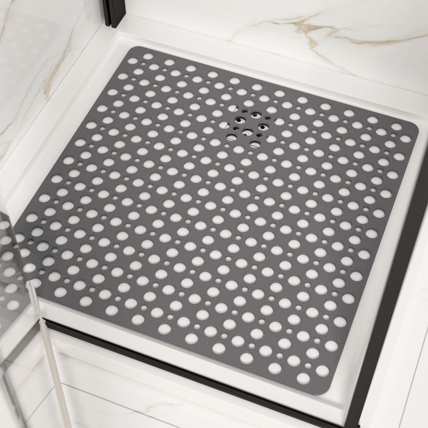 HITSLAM Square Shower Mat – 68x68cm Non-Slip Rubber Bath Mat with Suction