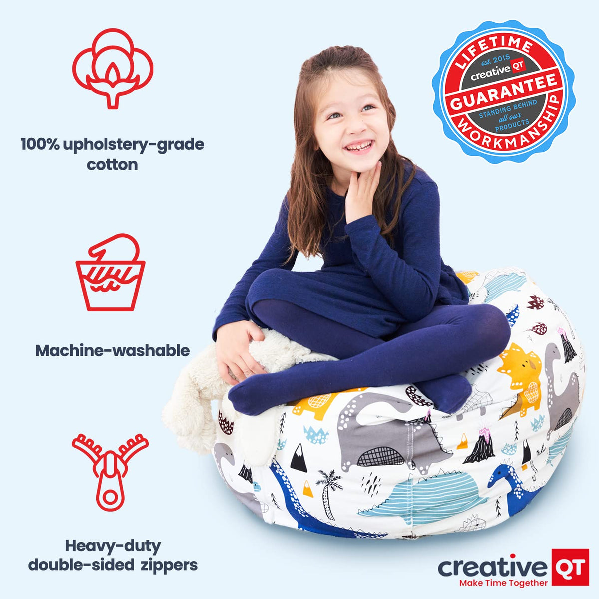 Creative QT Stuff ’n Sit Large 33’’ Bean Bag Storage Cover for Stuffed Animals & Toys, Giant Beanbag Chair for Plush - image 4