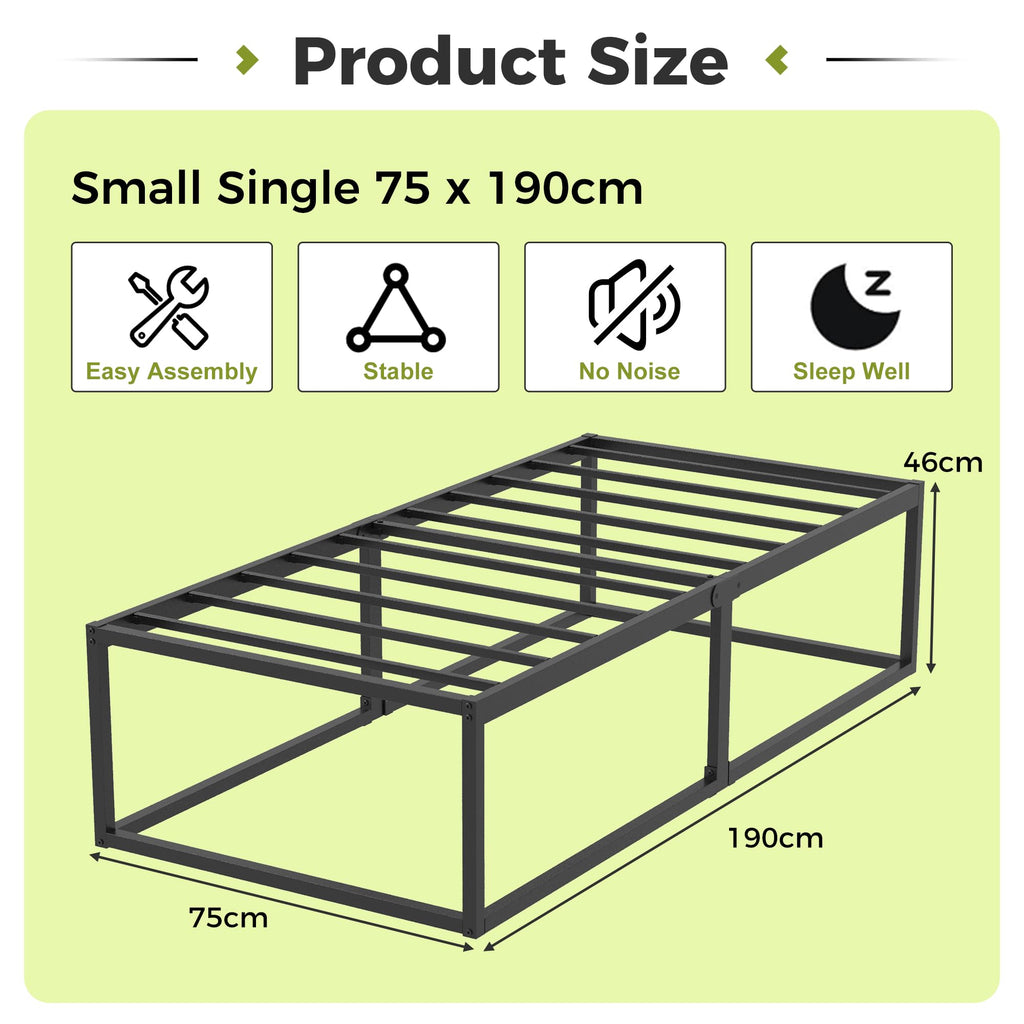 EMODA Small Single Bed Frame 75x190 cm with Sturdy Slats Support, Black - image 2