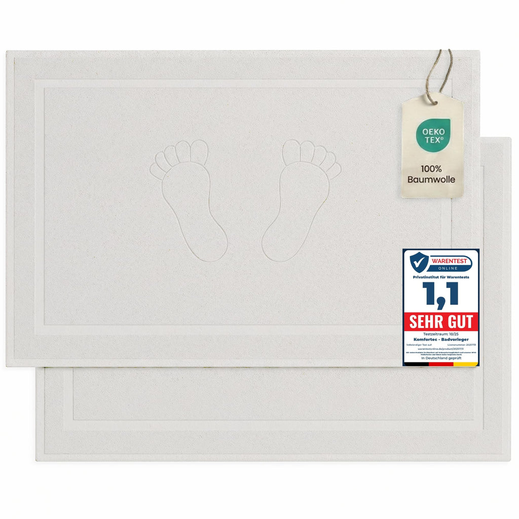 Komfortec Bath Mat 2 pcs,%100 Coton & 800 g/m², Washable, Absorbent, Quick Drying, 50 x 80 cm, White - image 1