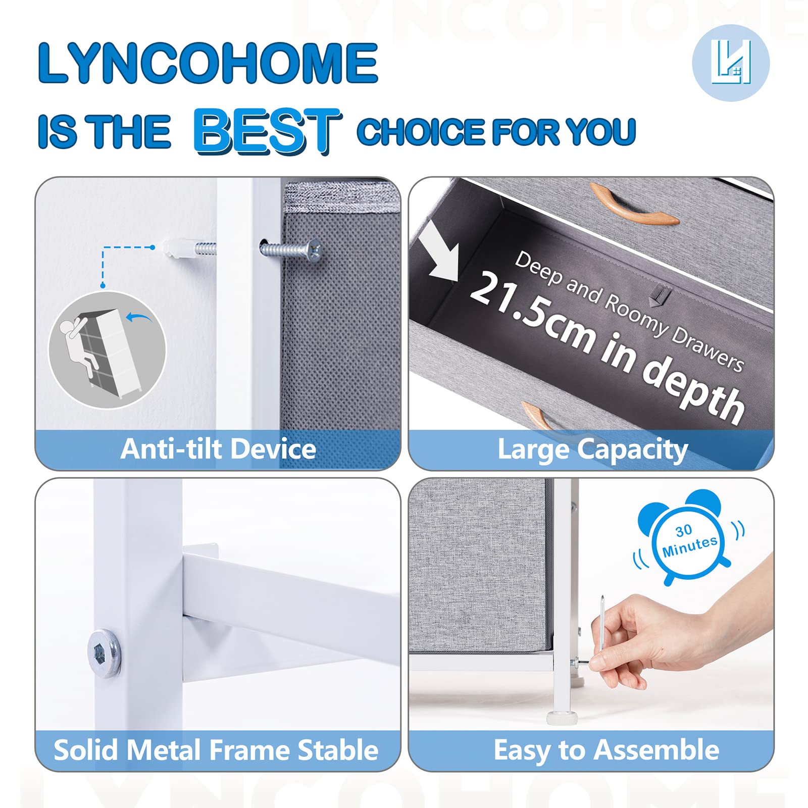 LYNCOHOME 9 Drawer Fabric Dresser – Large Storage Chest for Bedroom