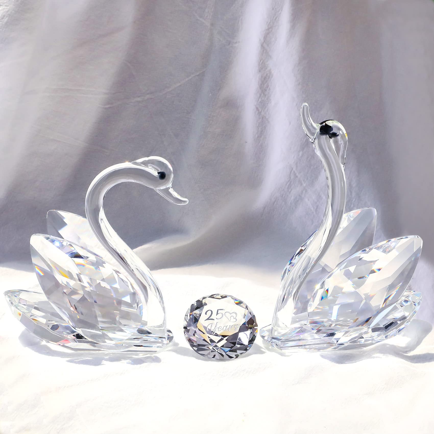 Jolof Store Crystal Swan Figurines – 25th Anniversary Glass Wedding Gift