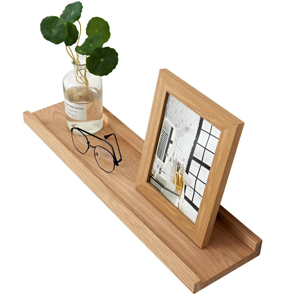 OAKERLAND 24-Inch Solid Oak Floating Shelves | Wooden Picture Ledge