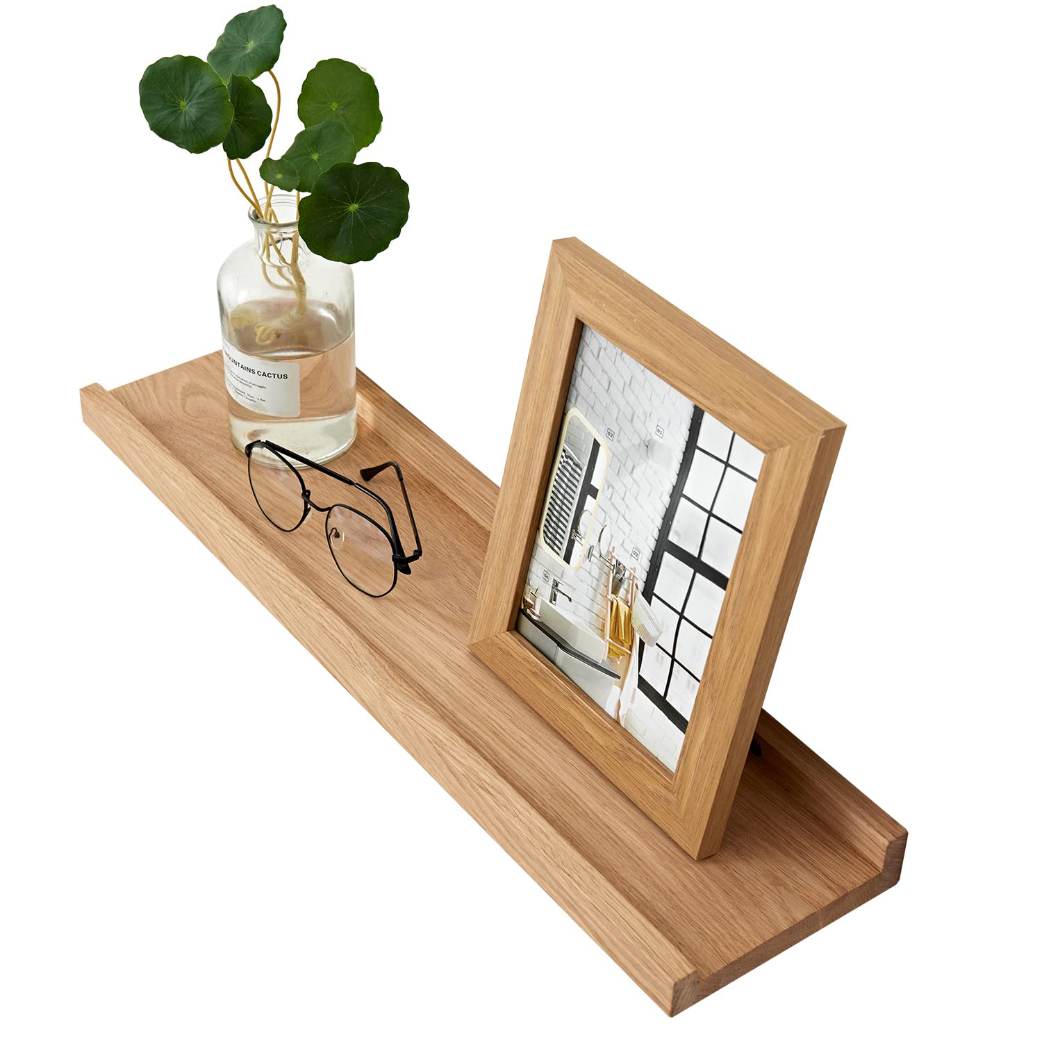 OAKERLAND 24-Inch Solid Oak Floating Shelves | Wooden Picture Ledge