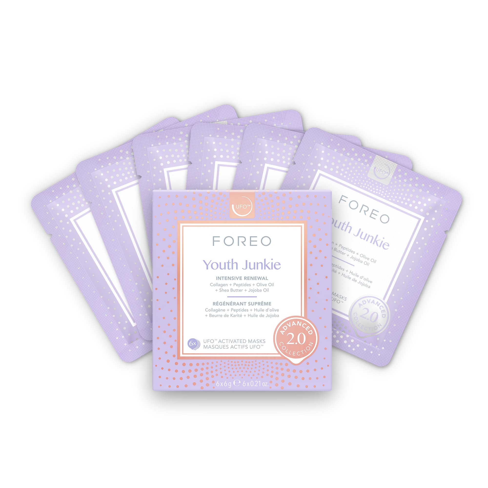 FOREO Youth Junkie 2.0 UFO-Activated Collagen Facial Mask – 6 Pack