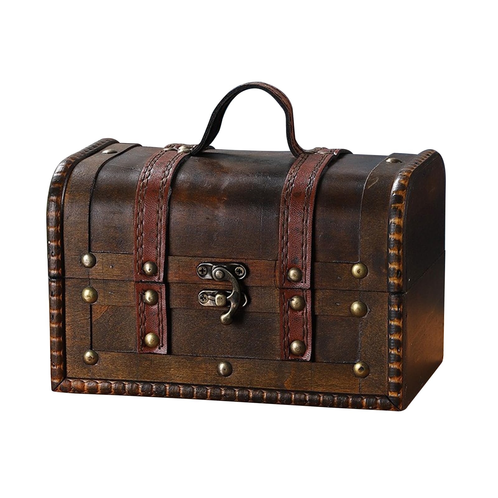 QINGYIWL Vintage Wooden Treasure Chest with Lock – Small Jewelry Storage Box