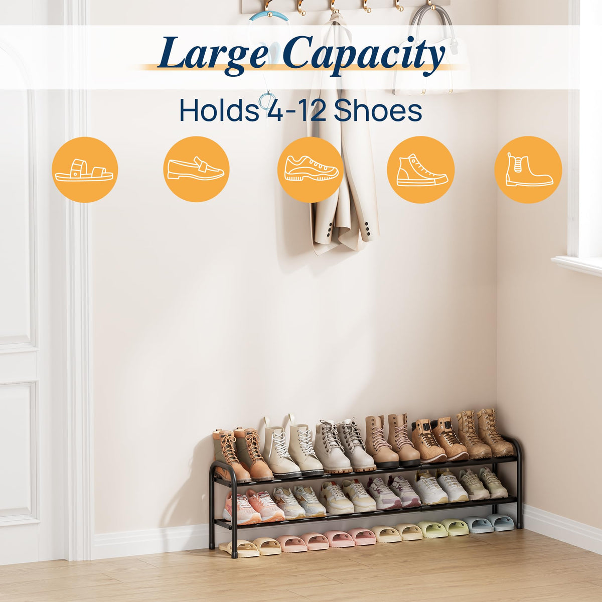 ENJOYBASICS 2 Levels Expandable Shoe Rack, Adjustable Metal Shoe Storage - image 5