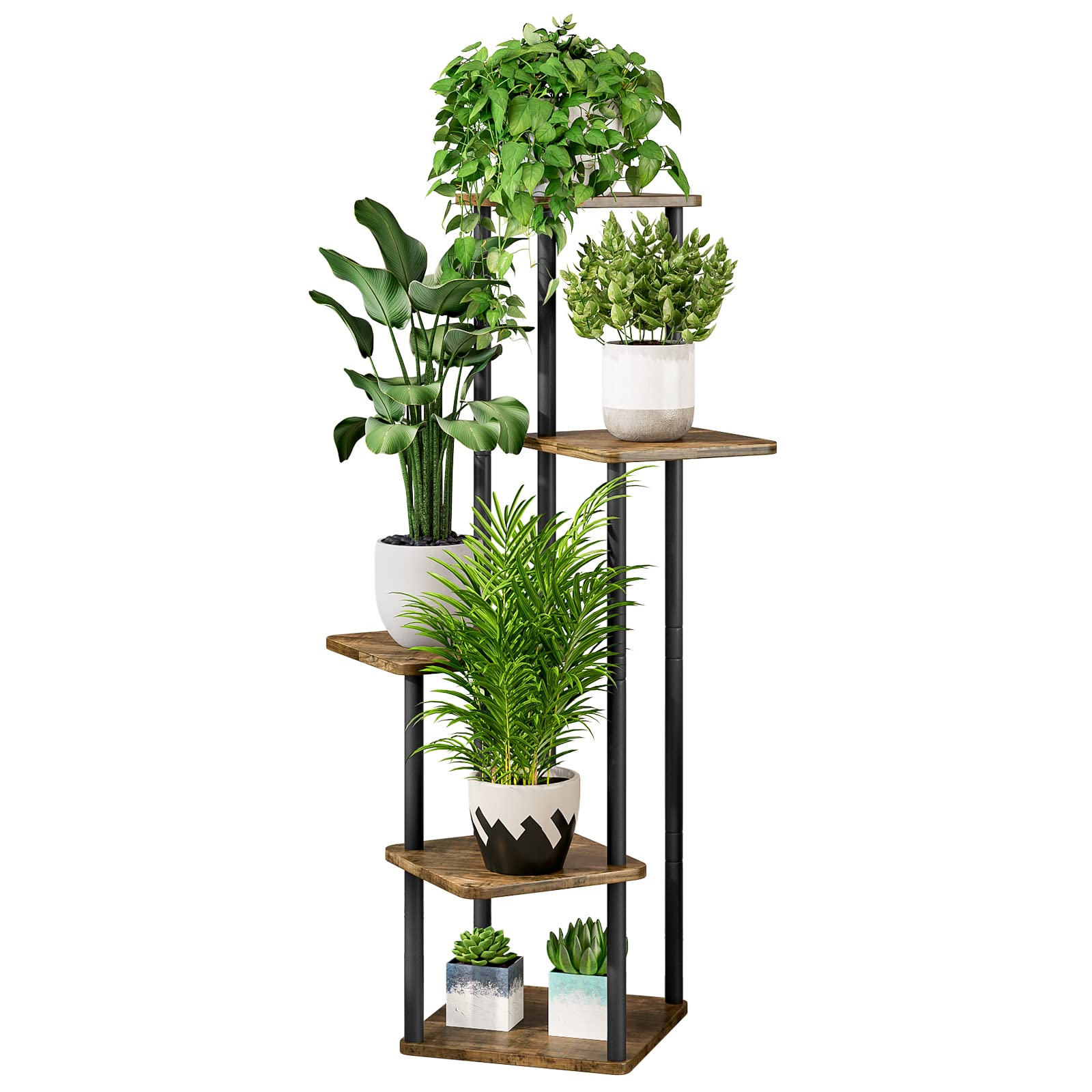 AZERPIAN 5-Tier Metal Plant Stand | Tall Corner Flower Shelf for Indoor