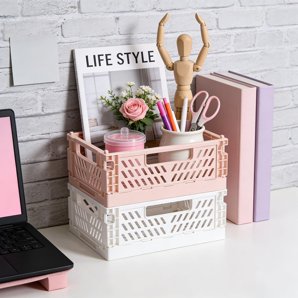 PIANKEKE 4 Pcs Collapsible Storage Boxes, Stackable Storage Baskets, Folding Crates, Foldable Basket - image 5