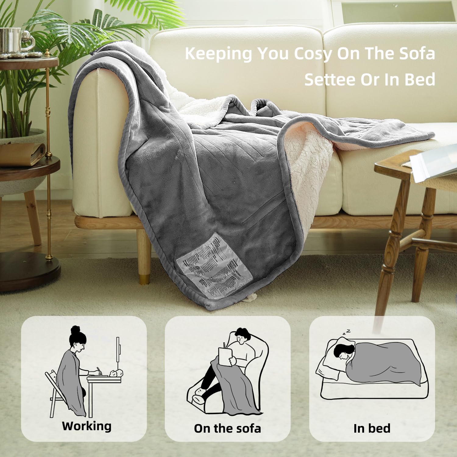 GOTCOZY Heated Blanket Electric Throw – Silky Plush 130x160cm (Green)